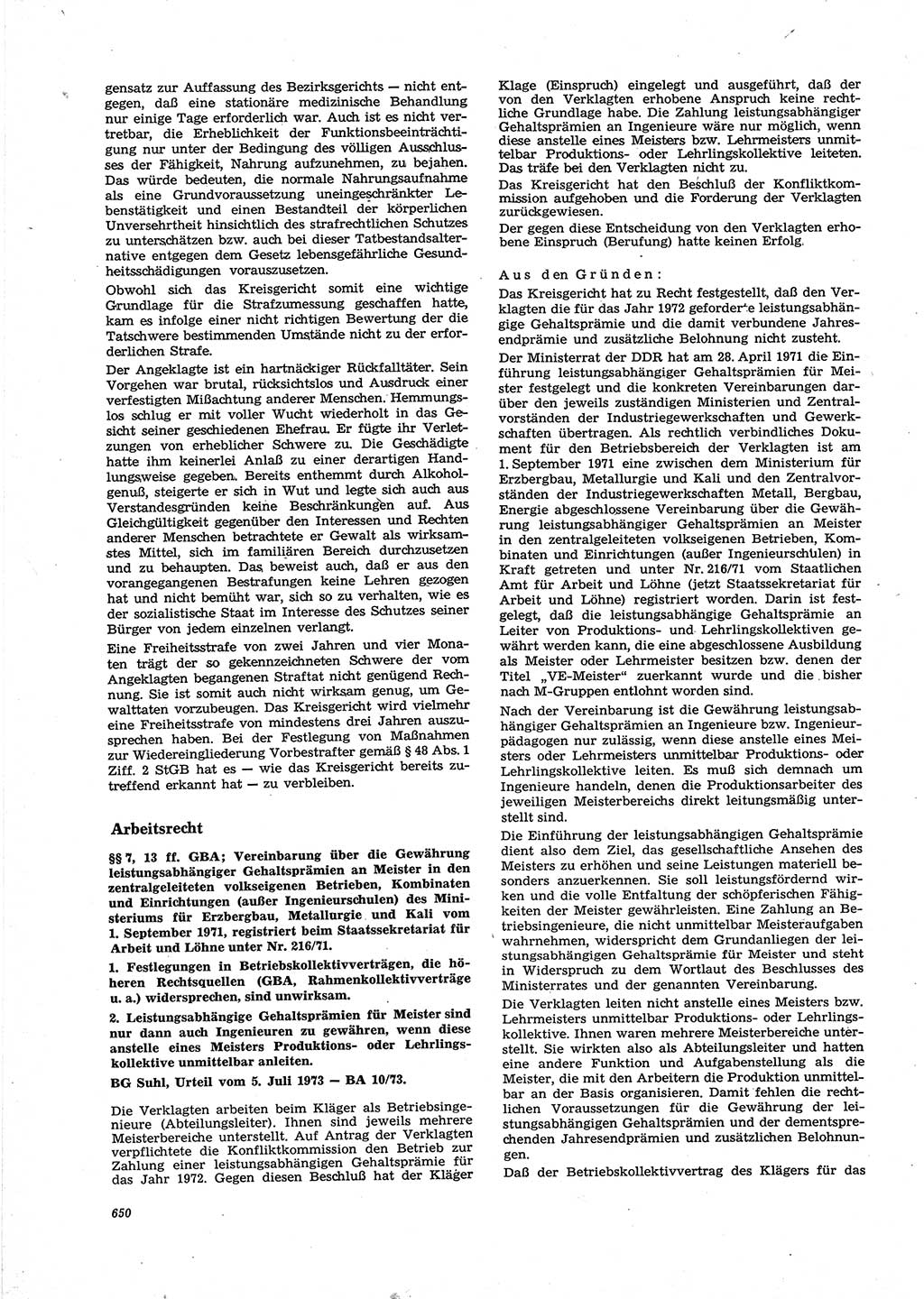 Neue Justiz (NJ), Zeitschrift für Recht und Rechtswissenschaft [Deutsche Demokratische Republik (DDR)], 27. Jahrgang 1973, Seite 650 (NJ DDR 1973, S. 650)