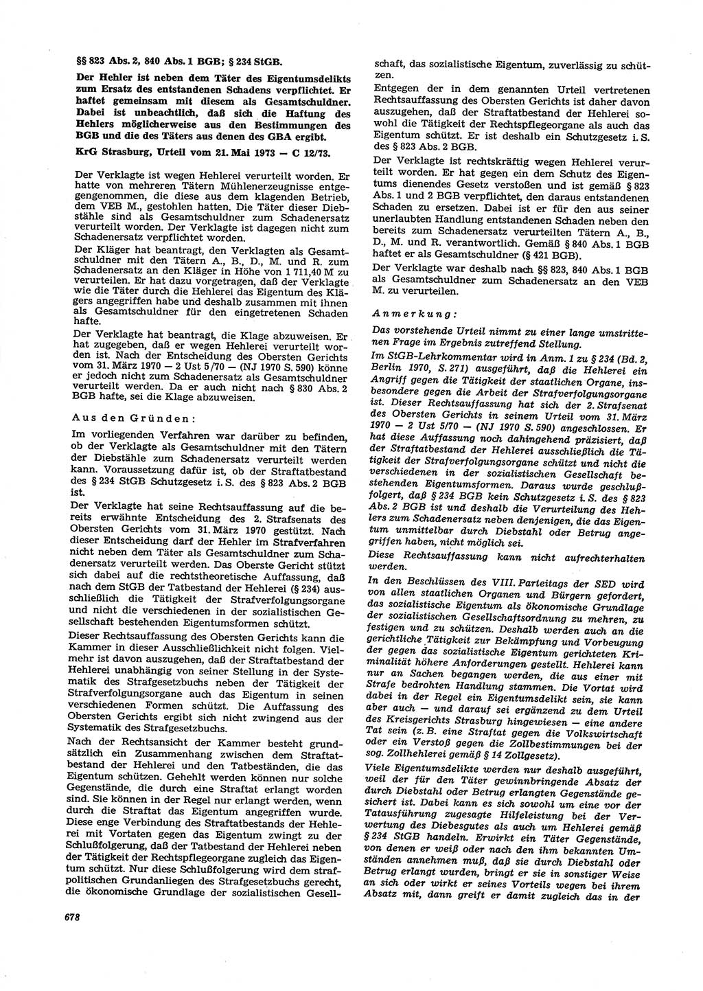 Neue Justiz (NJ), Zeitschrift für Recht und Rechtswissenschaft [Deutsche Demokratische Republik (DDR)], 27. Jahrgang 1973, Seite 678 (NJ DDR 1973, S. 678)