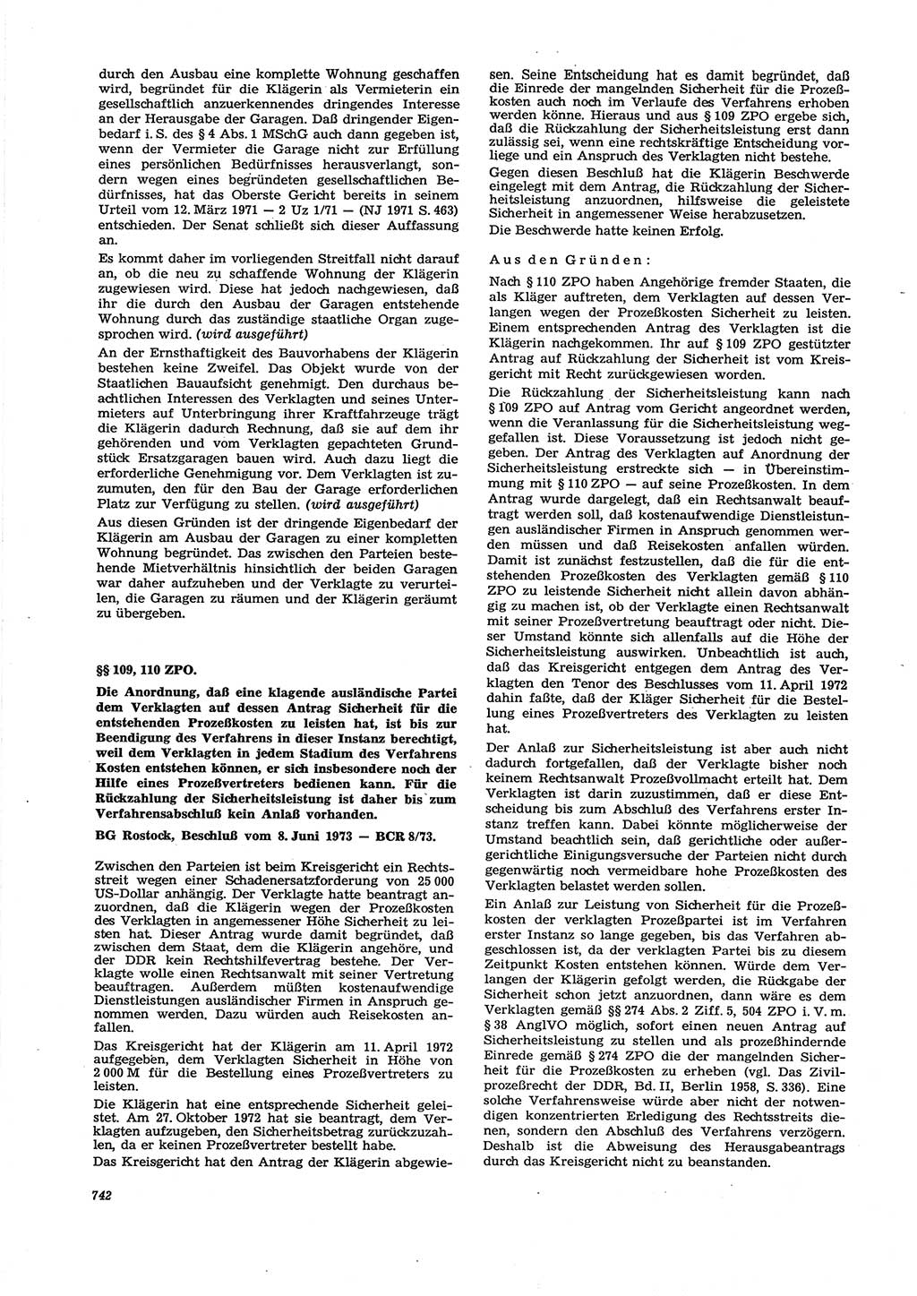 Neue Justiz (NJ), Zeitschrift für Recht und Rechtswissenschaft [Deutsche Demokratische Republik (DDR)], 27. Jahrgang 1973, Seite 742 (NJ DDR 1973, S. 742)