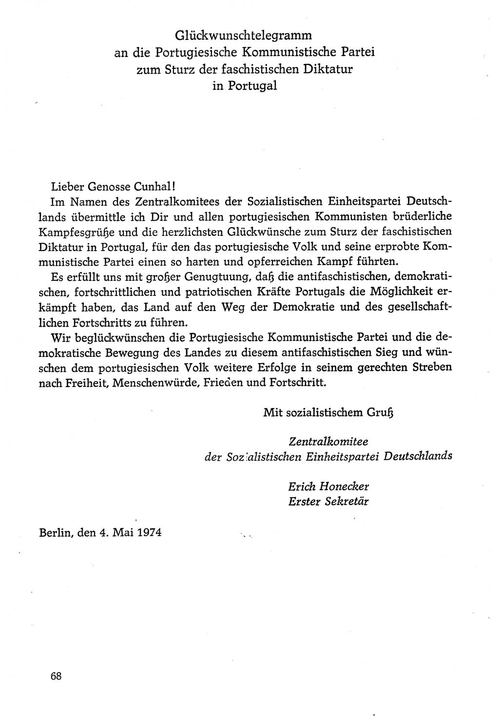 Dokumente der Sozialistischen Einheitspartei Deutschlands (SED) [Deutsche Demokratische Republik (DDR)] 1974-1975, Seite 68 (Dok. SED DDR 1978, Bd. ⅩⅤ, S. 68)