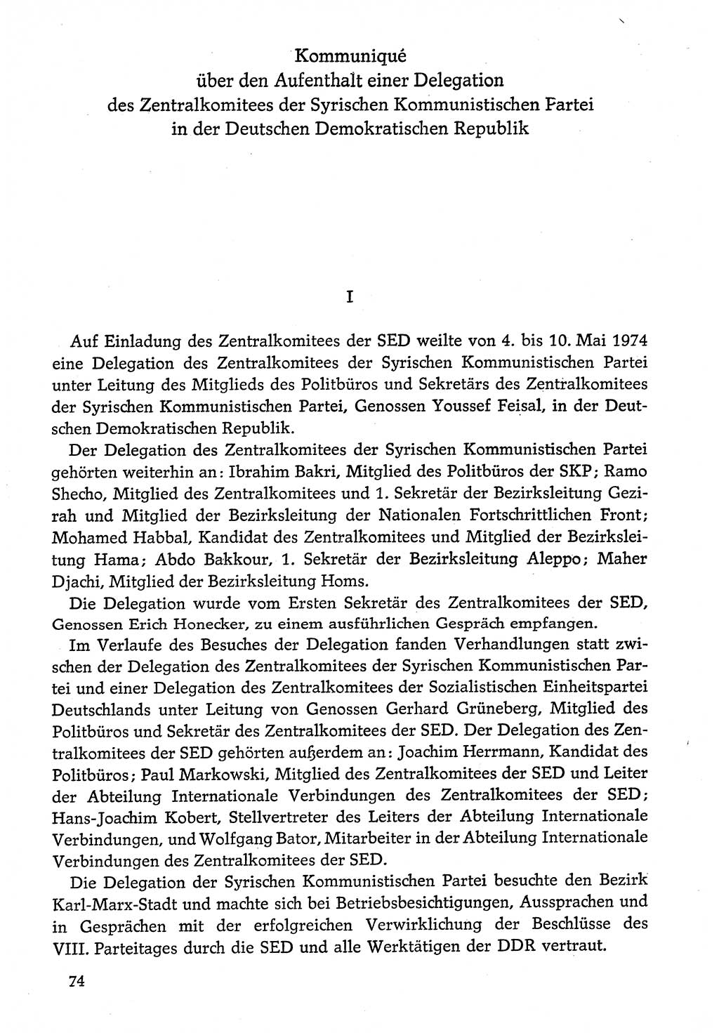 Dokumente der Sozialistischen Einheitspartei Deutschlands (SED) [Deutsche Demokratische Republik (DDR)] 1974-1975, Seite 74 (Dok. SED DDR 1978, Bd. ⅩⅤ, S. 74)