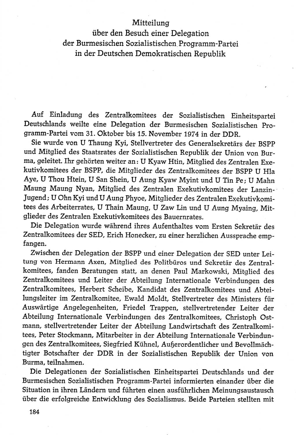 Dokumente der Sozialistischen Einheitspartei Deutschlands (SED) [Deutsche Demokratische Republik (DDR)] 1974-1975, Seite 184 (Dok. SED DDR 1978, Bd. ⅩⅤ, S. 184)