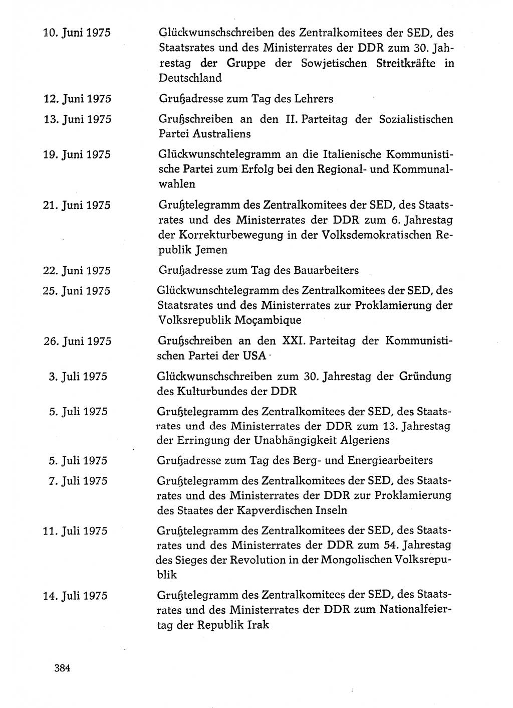Dokumente der Sozialistischen Einheitspartei Deutschlands (SED) [Deutsche Demokratische Republik (DDR)] 1974-1975, Seite 384 (Dok. SED DDR 1978, Bd. ⅩⅤ, S. 384)