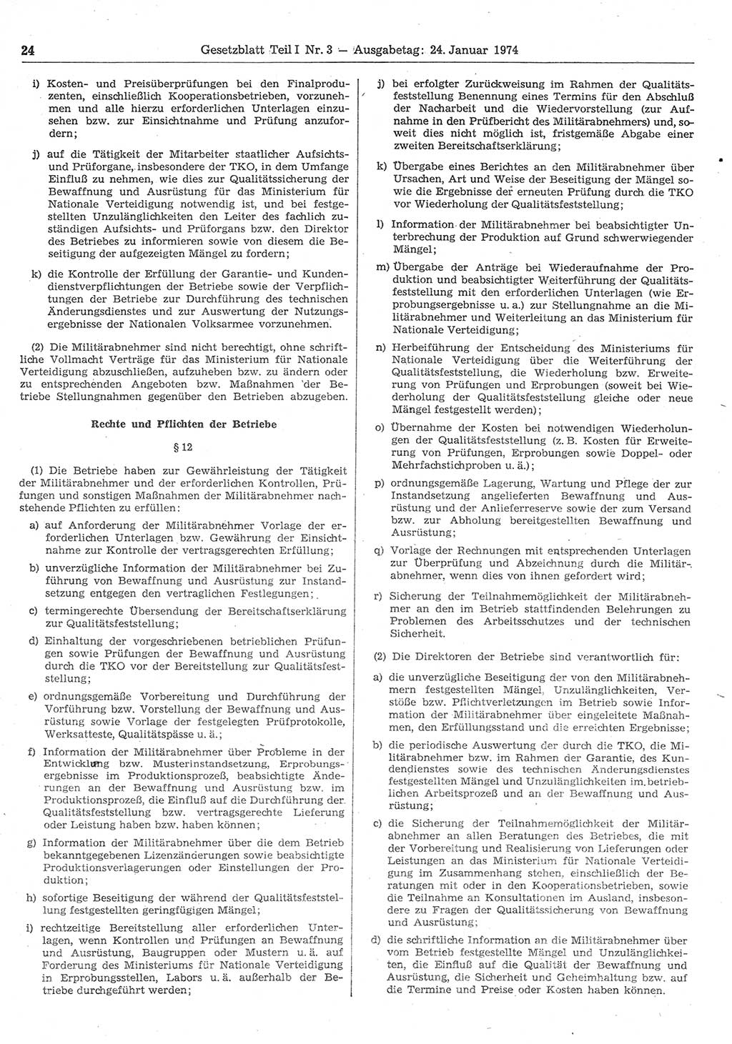 Gesetzblatt (GBl.) der Deutschen Demokratischen Republik (DDR) Teil Ⅰ 1974, Seite 24 (GBl. DDR Ⅰ 1974, S. 24)