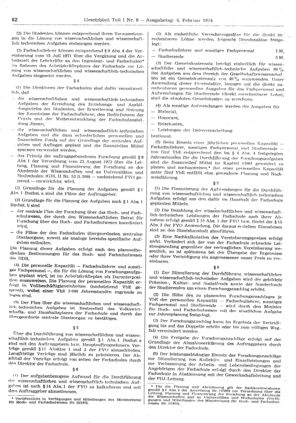 Gesetzblatt (GBl.) der Deutschen Demokratischen Republik (DDR) Teil Ⅰ 1974, Seite 62 (GBl. DDR Ⅰ 1974, S. 62)