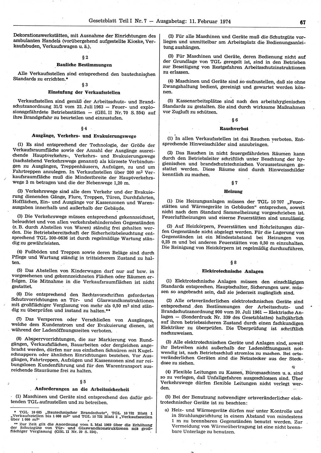 Gesetzblatt (GBl.) der Deutschen Demokratischen Republik (DDR) Teil Ⅰ 1974, Seite 67 (GBl. DDR Ⅰ 1974, S. 67)