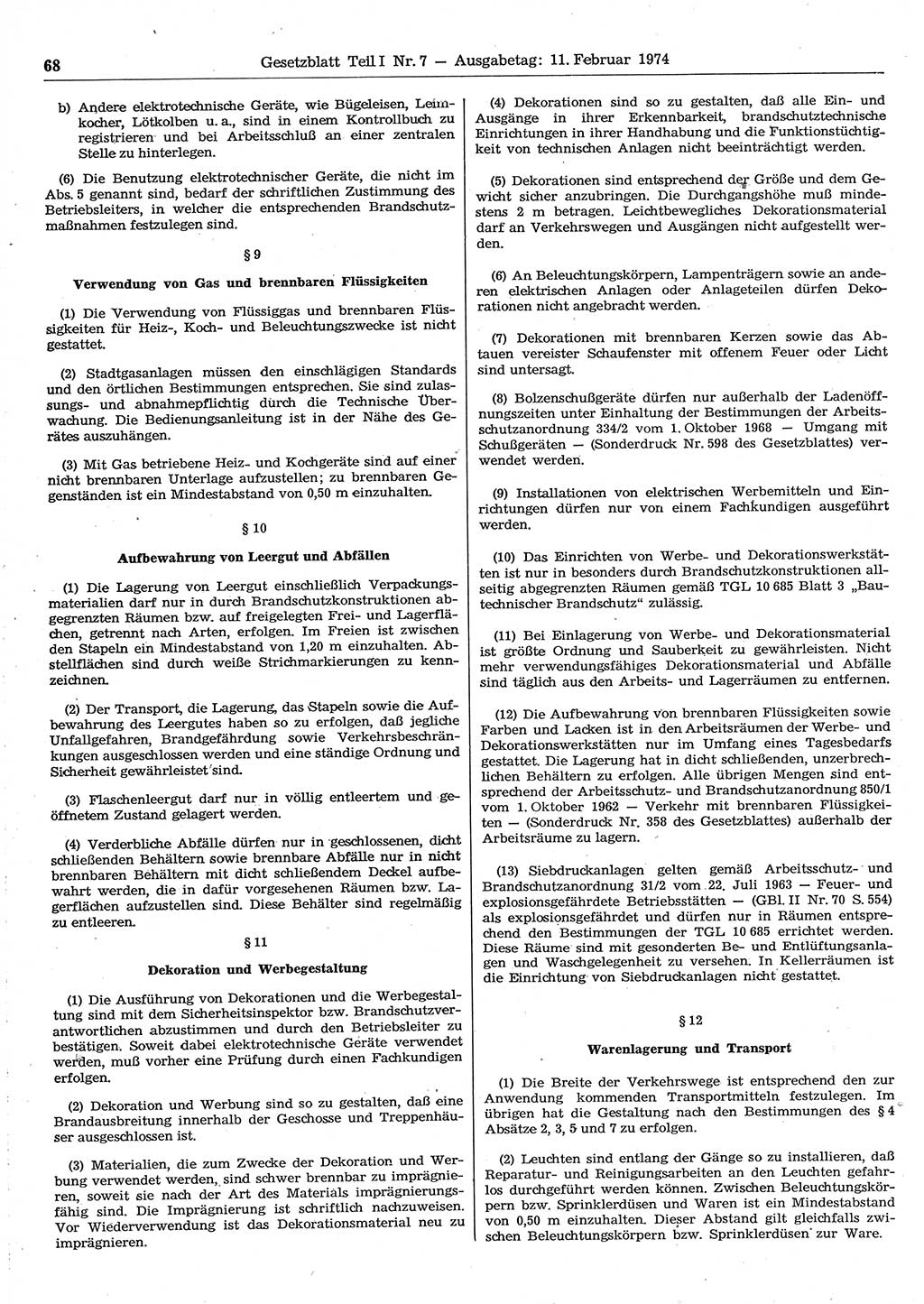 Gesetzblatt (GBl.) der Deutschen Demokratischen Republik (DDR) Teil Ⅰ 1974, Seite 68 (GBl. DDR Ⅰ 1974, S. 68)