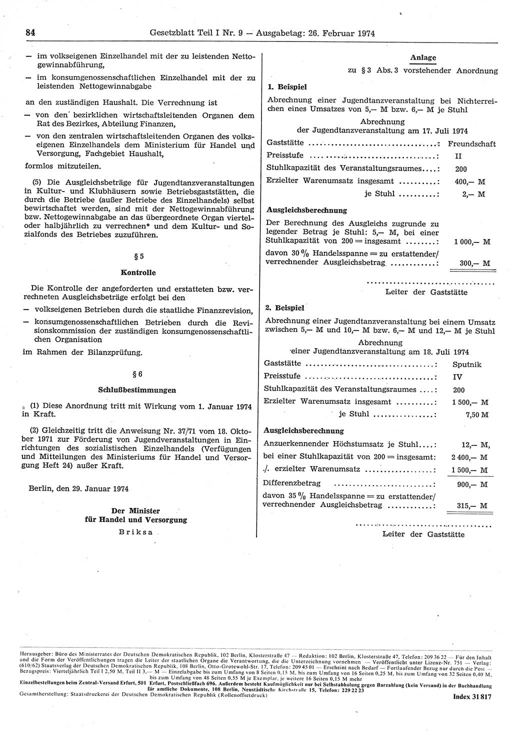 Gesetzblatt (GBl.) der Deutschen Demokratischen Republik (DDR) Teil Ⅰ 1974, Seite 84 (GBl. DDR Ⅰ 1974, S. 84)