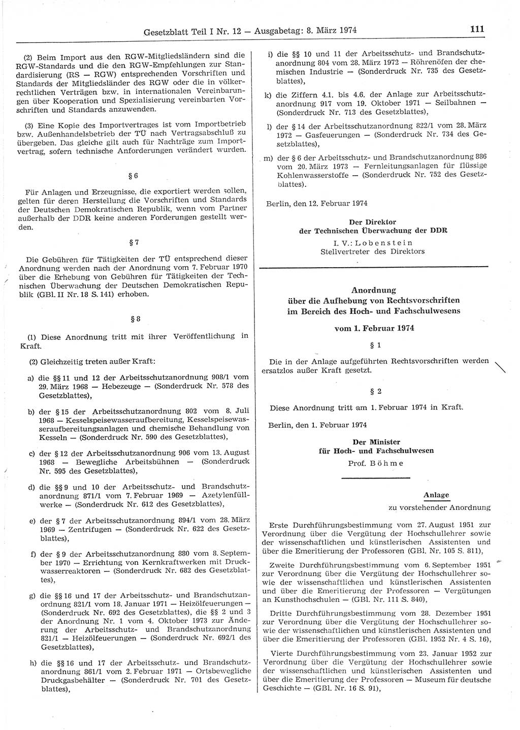 Gesetzblatt (GBl.) der Deutschen Demokratischen Republik (DDR) Teil Ⅰ 1974, Seite 111 (GBl. DDR Ⅰ 1974, S. 111)