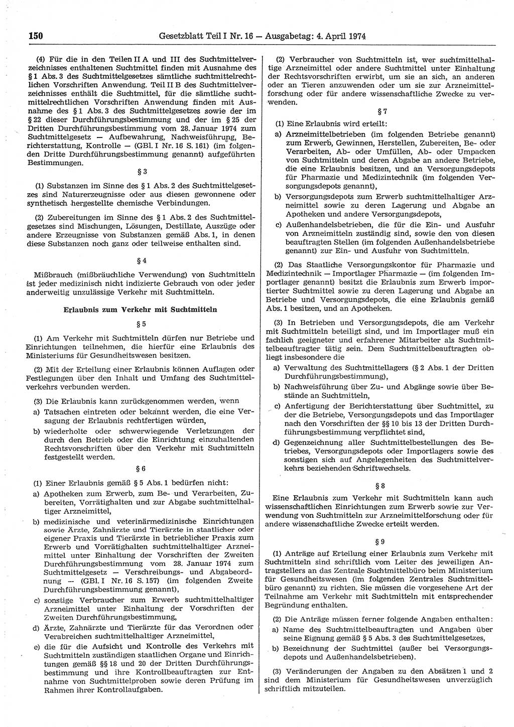 Gesetzblatt (GBl.) der Deutschen Demokratischen Republik (DDR) Teil Ⅰ 1974, Seite 150 (GBl. DDR Ⅰ 1974, S. 150)