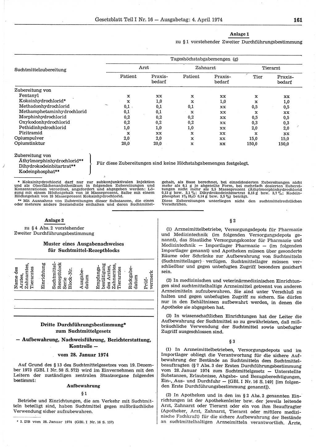 Gesetzblatt (GBl.) der Deutschen Demokratischen Republik (DDR) Teil Ⅰ 1974, Seite 161 (GBl. DDR Ⅰ 1974, S. 161)