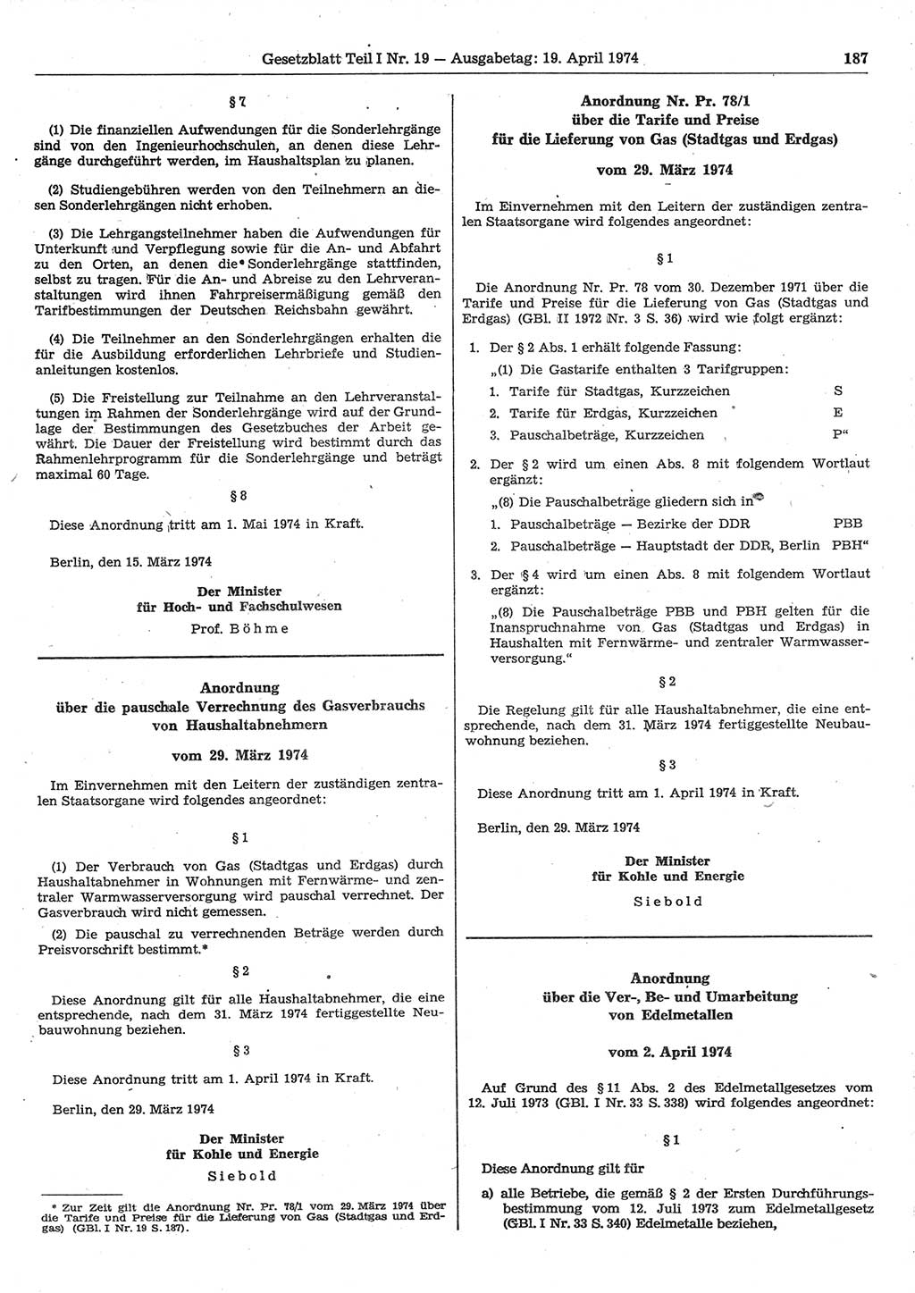 Gesetzblatt (GBl.) der Deutschen Demokratischen Republik (DDR) Teil Ⅰ 1974, Seite 187 (GBl. DDR Ⅰ 1974, S. 187)