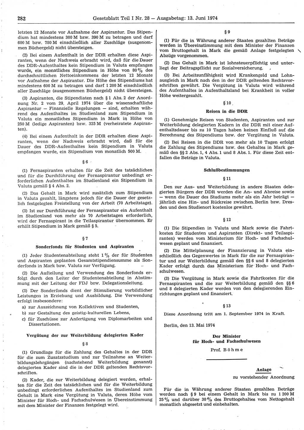 Gesetzblatt (GBl.) der Deutschen Demokratischen Republik (DDR) Teil Ⅰ 1974, Seite 282 (GBl. DDR Ⅰ 1974, S. 282)