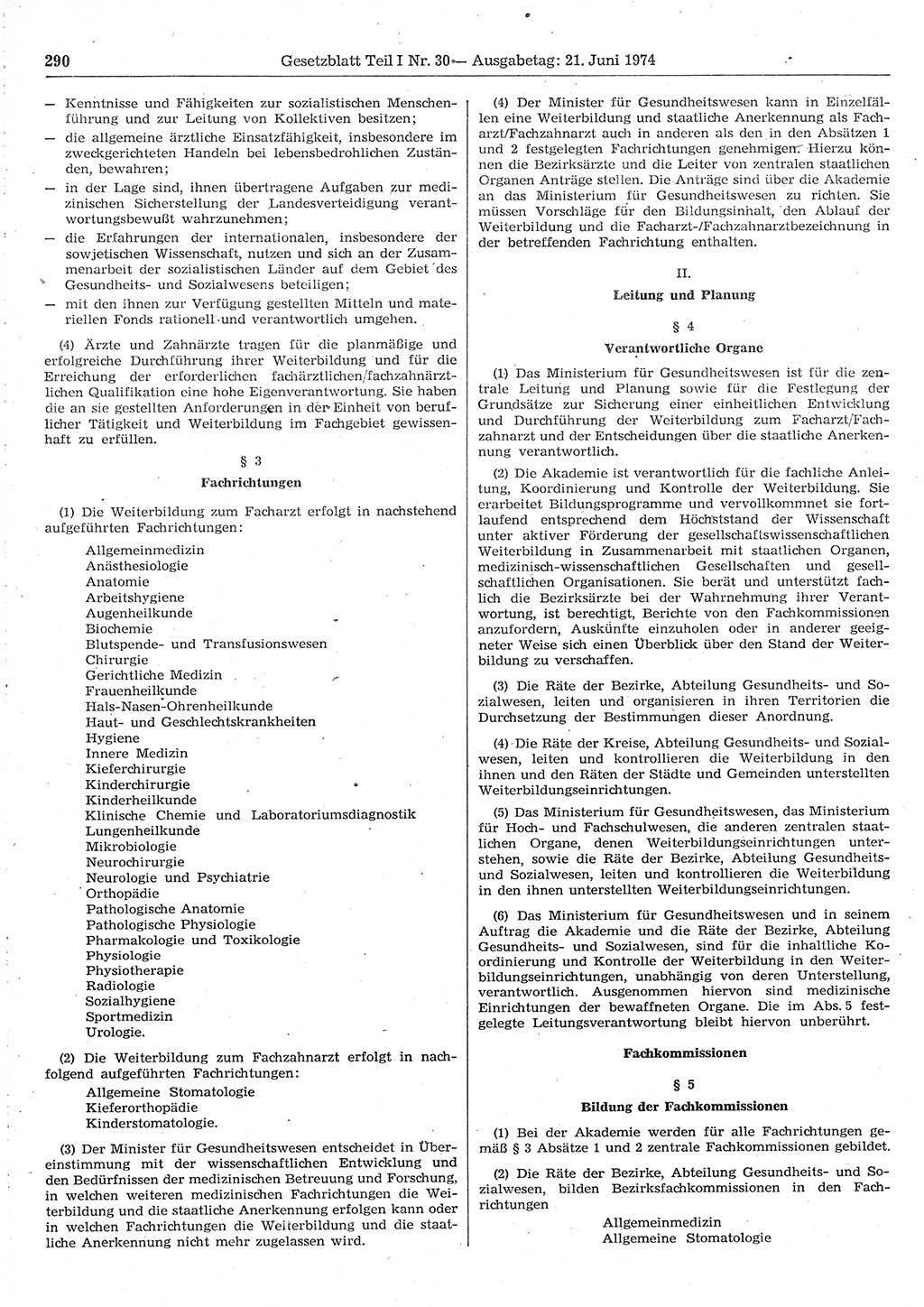 Gesetzblatt (GBl.) der Deutschen Demokratischen Republik (DDR) Teil Ⅰ 1974, Seite 290 (GBl. DDR Ⅰ 1974, S. 290)