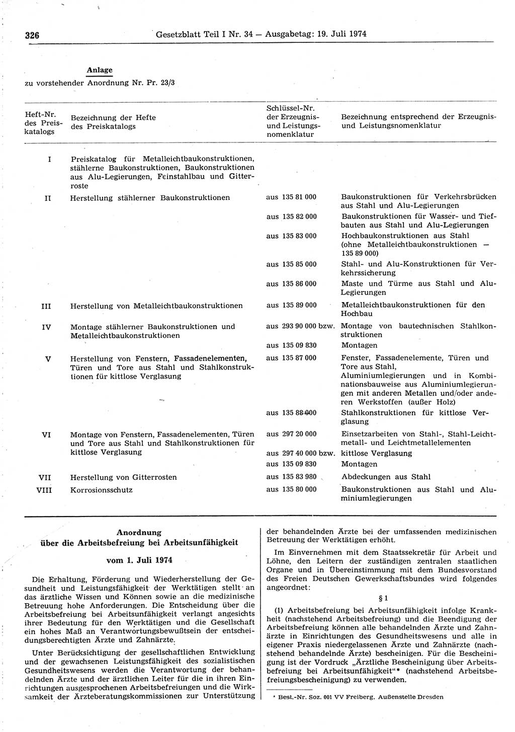 Gesetzblatt (GBl.) der Deutschen Demokratischen Republik (DDR) Teil Ⅰ 1974, Seite 326 (GBl. DDR Ⅰ 1974, S. 326)