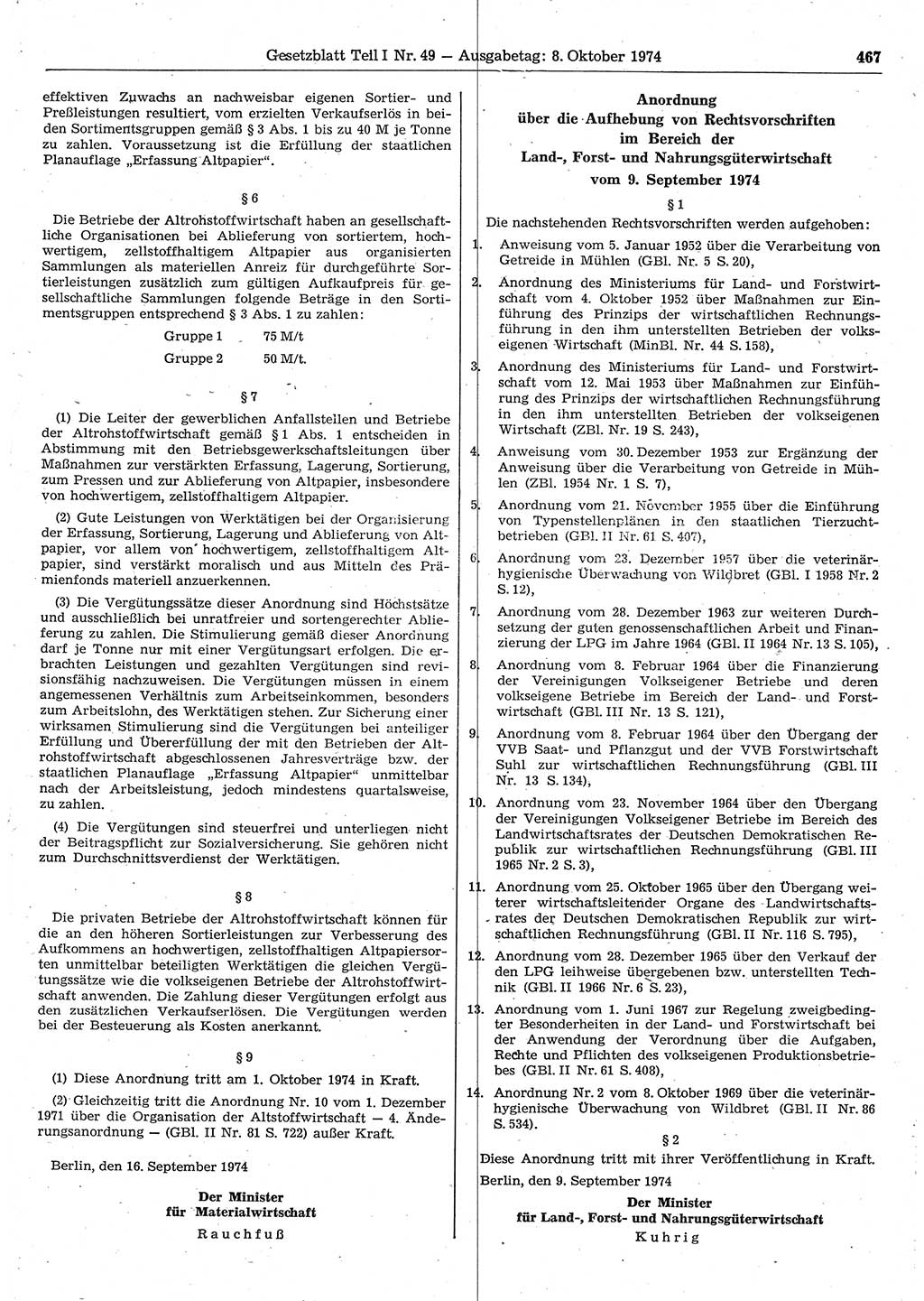 Gesetzblatt (GBl.) der Deutschen Demokratischen Republik (DDR) Teil Ⅰ 1974, Seite 467 (GBl. DDR Ⅰ 1974, S. 467)