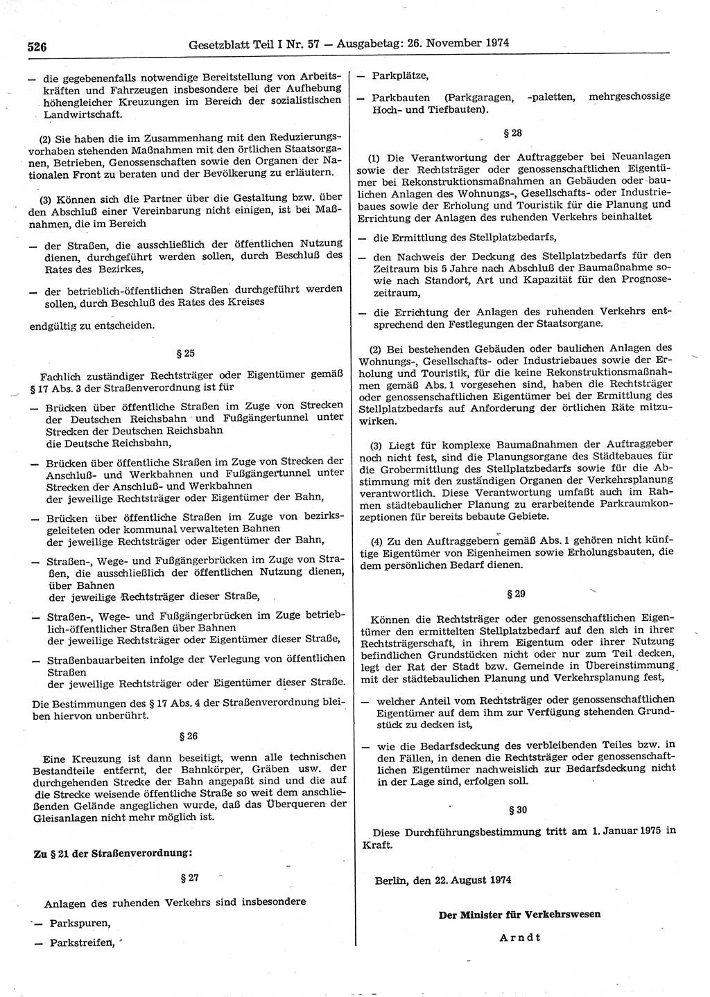Gesetzblatt (GBl.) der Deutschen Demokratischen Republik (DDR) Teil Ⅰ 1974, Seite 526 (GBl. DDR Ⅰ 1974, S. 526)