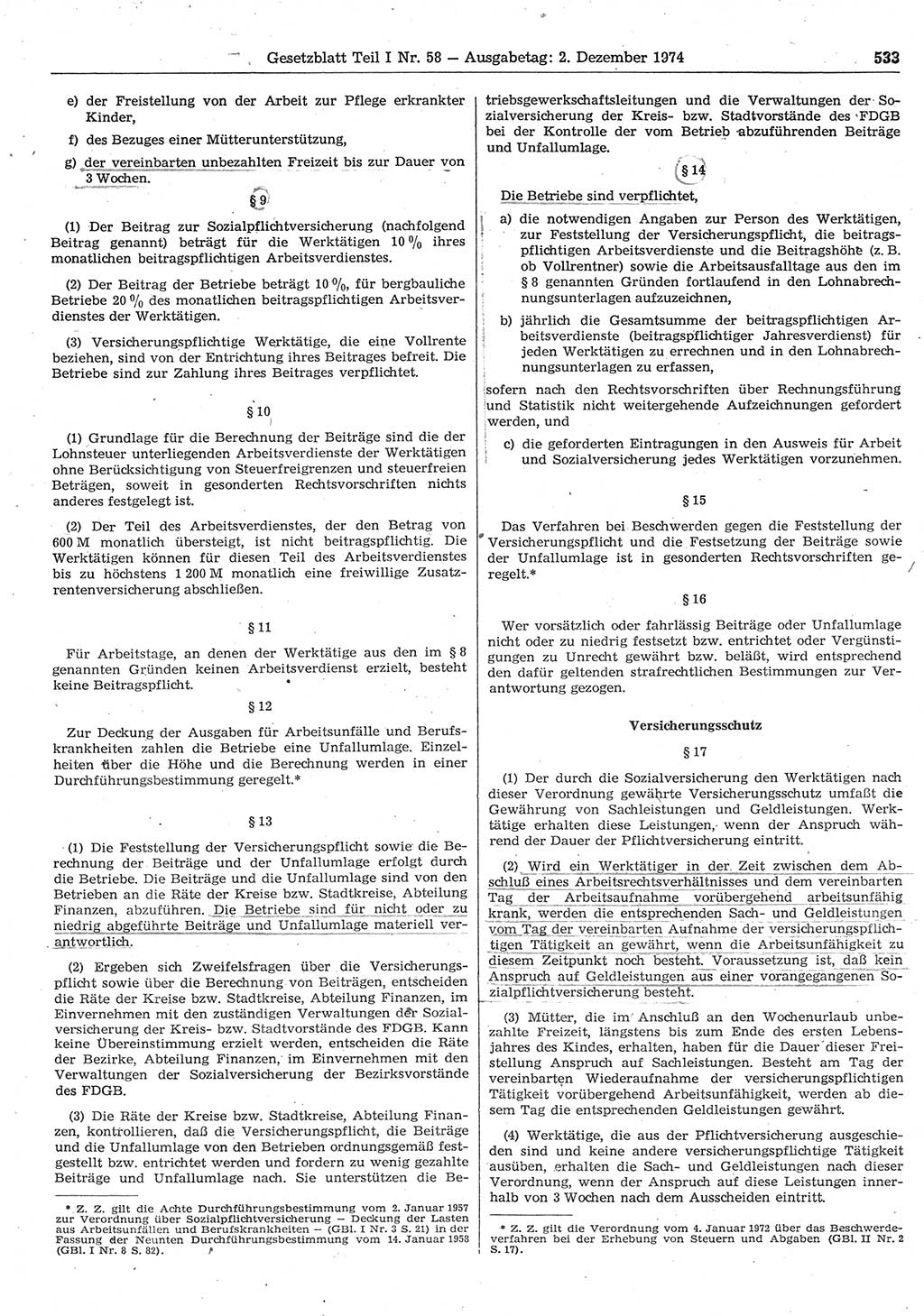 Gesetzblatt (GBl.) der Deutschen Demokratischen Republik (DDR) Teil Ⅰ 1974, Seite 533 (GBl. DDR Ⅰ 1974, S. 533)