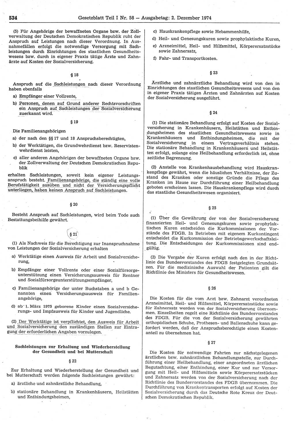 Gesetzblatt (GBl.) der Deutschen Demokratischen Republik (DDR) Teil Ⅰ 1974, Seite 534 (GBl. DDR Ⅰ 1974, S. 534)