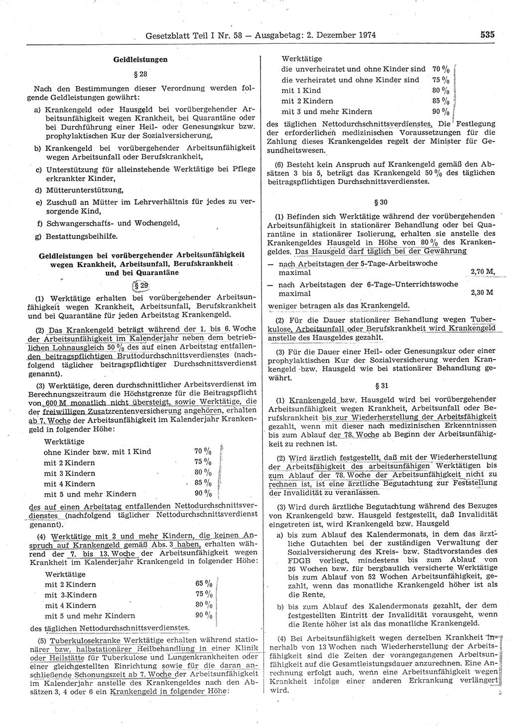 Gesetzblatt (GBl.) der Deutschen Demokratischen Republik (DDR) Teil Ⅰ 1974, Seite 535 (GBl. DDR Ⅰ 1974, S. 535)