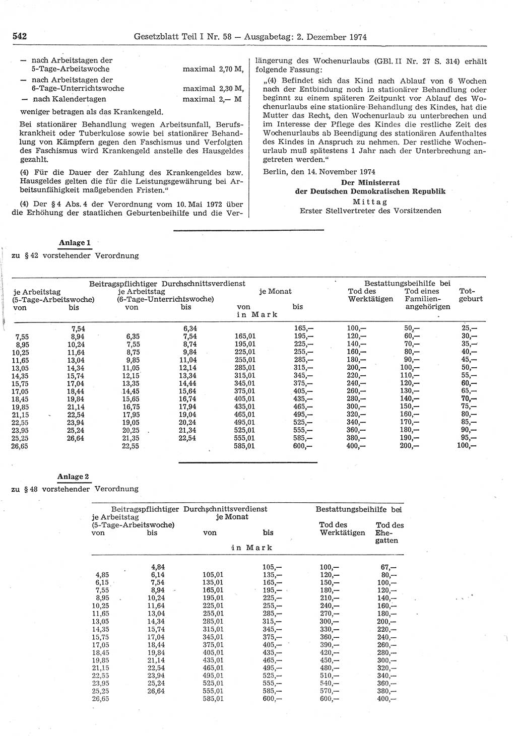 Gesetzblatt (GBl.) der Deutschen Demokratischen Republik (DDR) Teil Ⅰ 1974, Seite 542 (GBl. DDR Ⅰ 1974, S. 542)