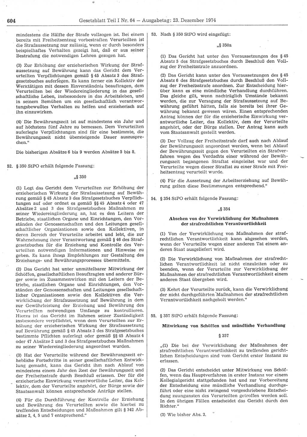 Gesetzblatt (GBl.) der Deutschen Demokratischen Republik (DDR) Teil Ⅰ 1974, Seite 604 (GBl. DDR Ⅰ 1974, S. 604)