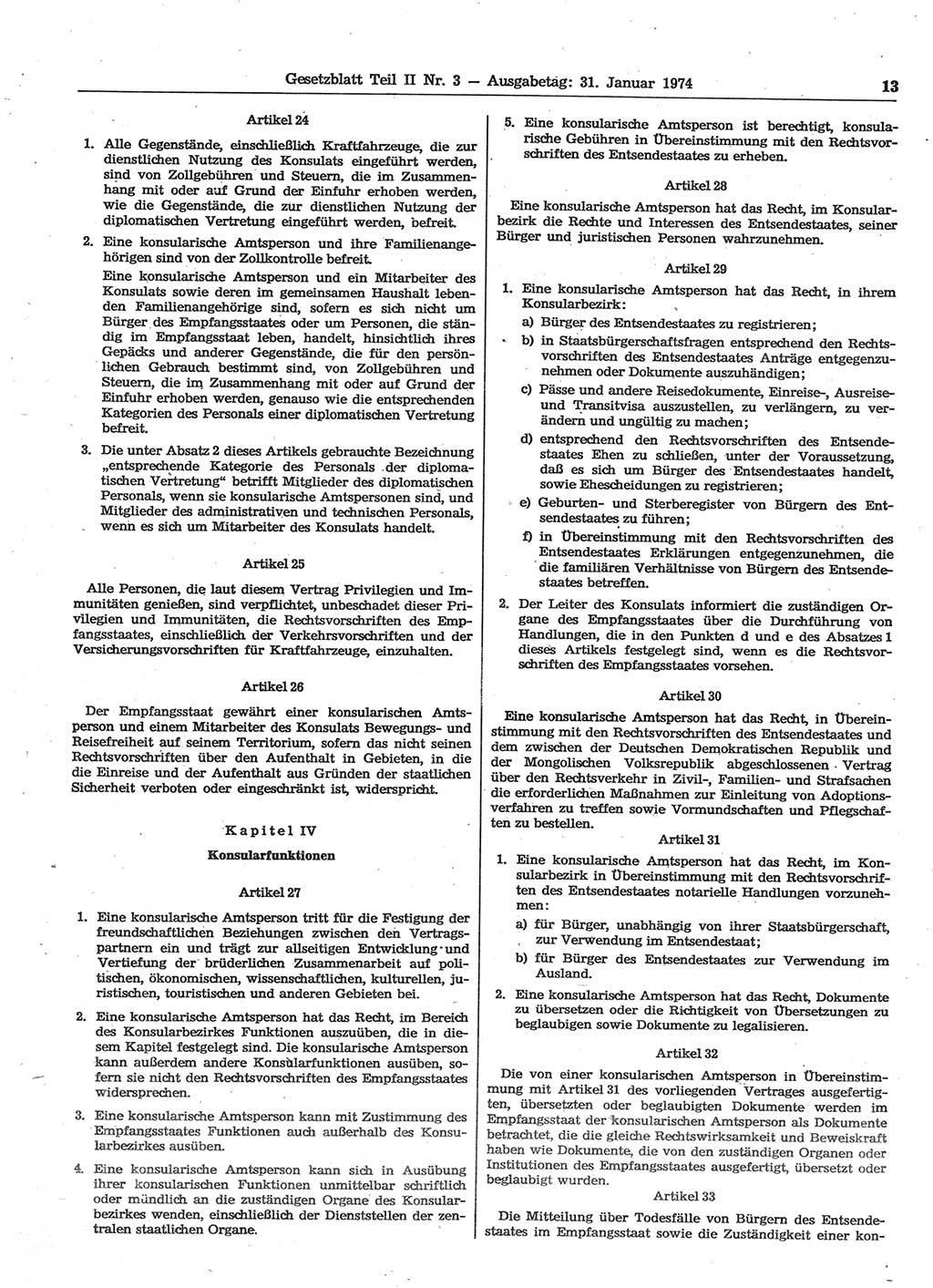 Gesetzblatt (GBl.) der Deutschen Demokratischen Republik (DDR) Teil ⅠⅠ 1974, Seite 13 (GBl. DDR ⅠⅠ 1974, S. 13)