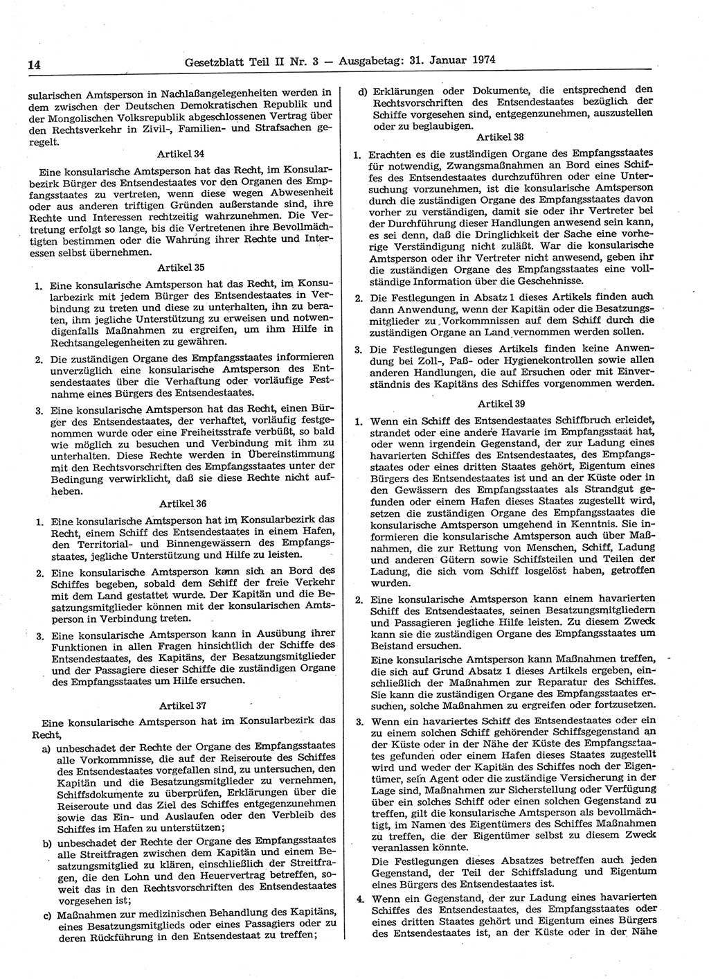 Gesetzblatt (GBl.) der Deutschen Demokratischen Republik (DDR) Teil ⅠⅠ 1974, Seite 14 (GBl. DDR ⅠⅠ 1974, S. 14)