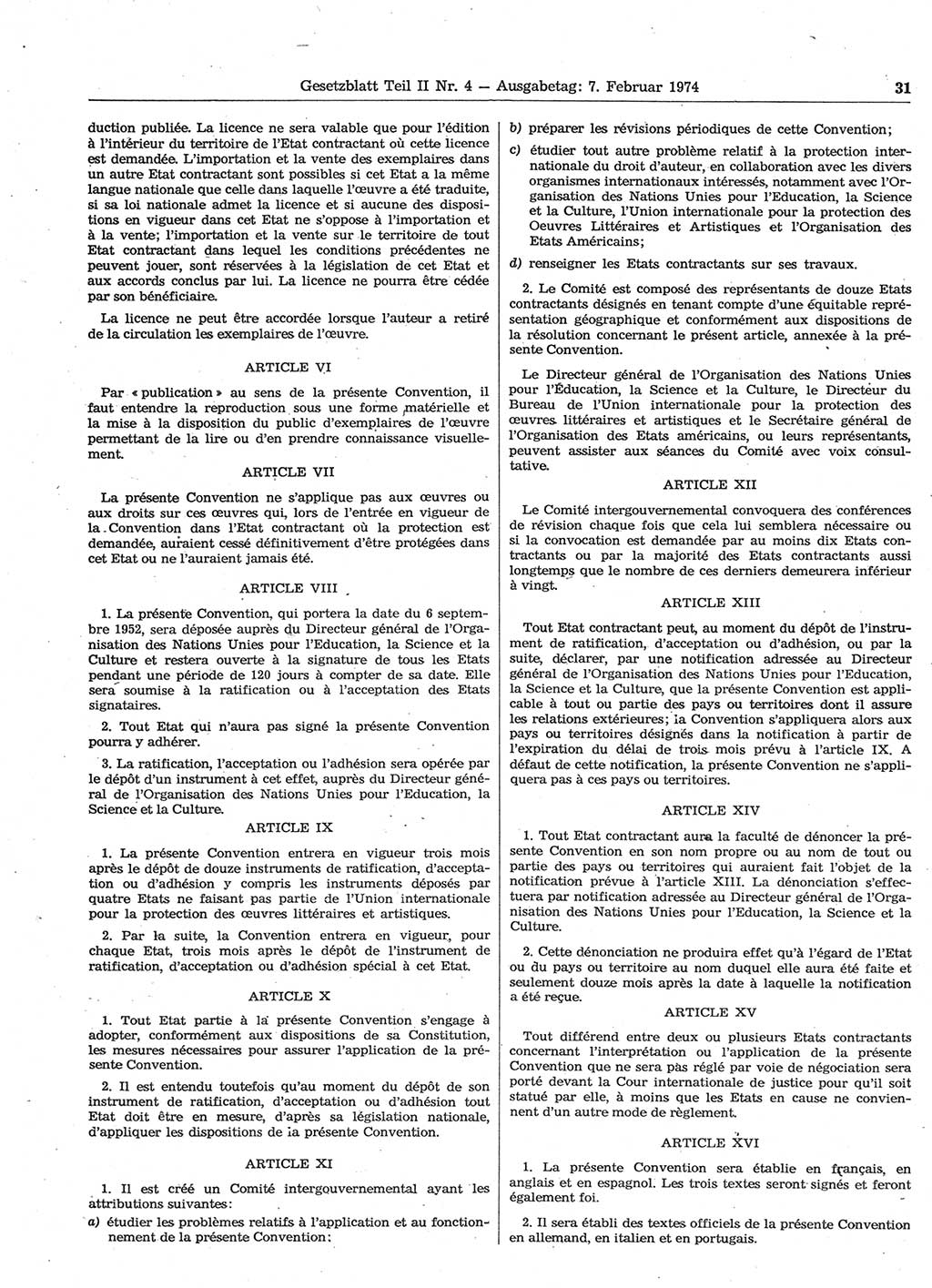 Gesetzblatt (GBl.) der Deutschen Demokratischen Republik (DDR) Teil ⅠⅠ 1974, Seite 31 (GBl. DDR ⅠⅠ 1974, S. 31)