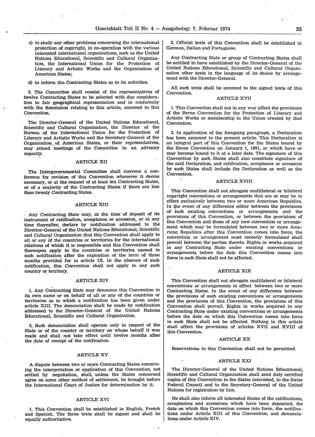 Gesetzblatt (GBl.) der Deutschen Demokratischen Republik (DDR) Teil ⅠⅠ 1974, Seite 35 (GBl. DDR ⅠⅠ 1974, S. 35)