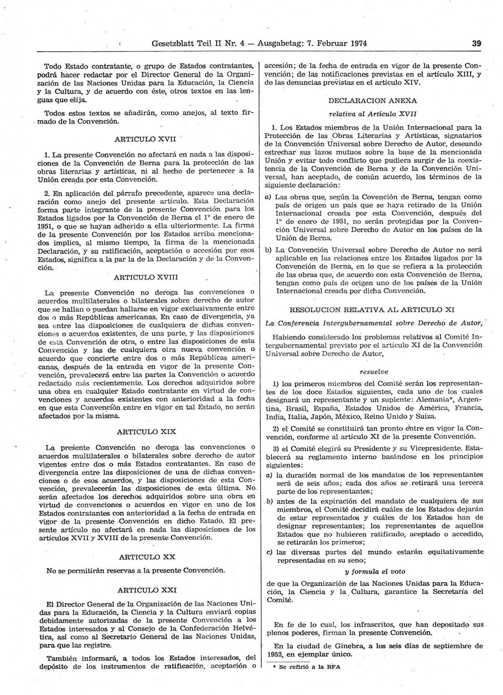 Gesetzblatt (GBl.) der Deutschen Demokratischen Republik (DDR) Teil ⅠⅠ 1974, Seite 39 (GBl. DDR ⅠⅠ 1974, S. 39)