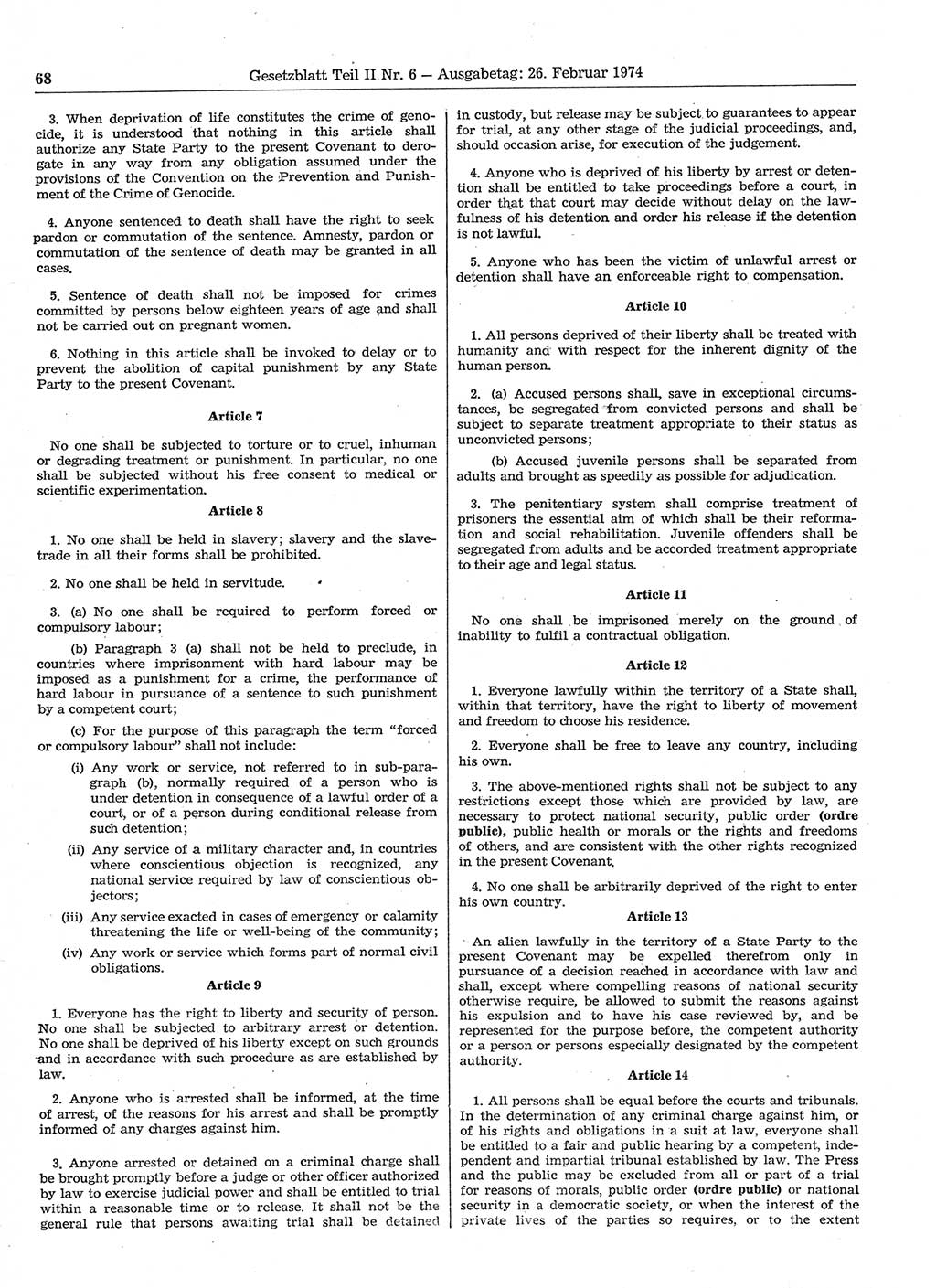Gesetzblatt (GBl.) der Deutschen Demokratischen Republik (DDR) Teil ⅠⅠ 1974, Seite 68 (GBl. DDR ⅠⅠ 1974, S. 68)