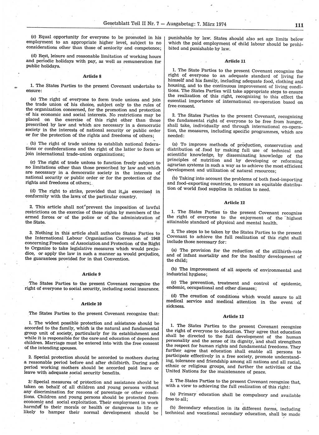 Gesetzblatt (GBl.) der Deutschen Demokratischen Republik (DDR) Teil ⅠⅠ 1974, Seite 111 (GBl. DDR ⅠⅠ 1974, S. 111)