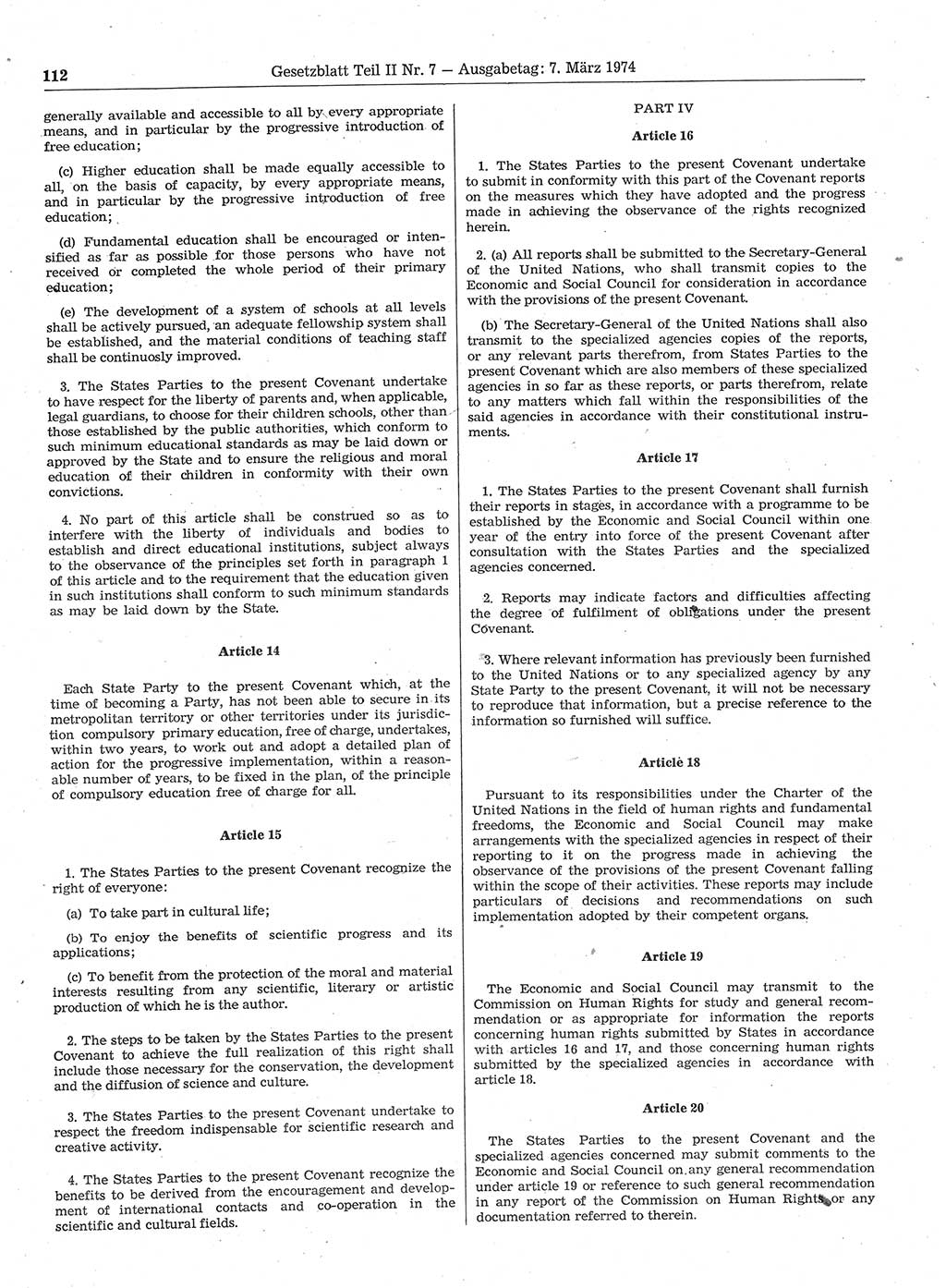 Gesetzblatt (GBl.) der Deutschen Demokratischen Republik (DDR) Teil ⅠⅠ 1974, Seite 112 (GBl. DDR ⅠⅠ 1974, S. 112)