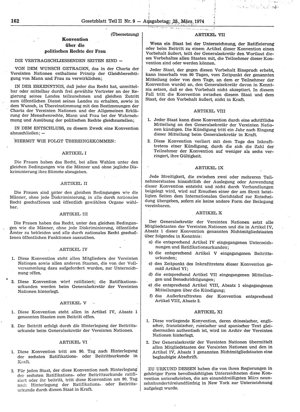 Gesetzblatt (GBl.) der Deutschen Demokratischen Republik (DDR) Teil ⅠⅠ 1974, Seite 162 (GBl. DDR ⅠⅠ 1974, S. 162)