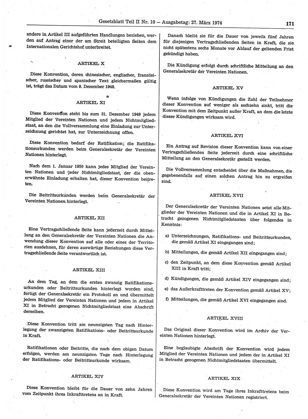 Gesetzblatt (GBl.) der Deutschen Demokratischen Republik (DDR) Teil ⅠⅠ 1974, Seite 171 (GBl. DDR ⅠⅠ 1974, S. 171)