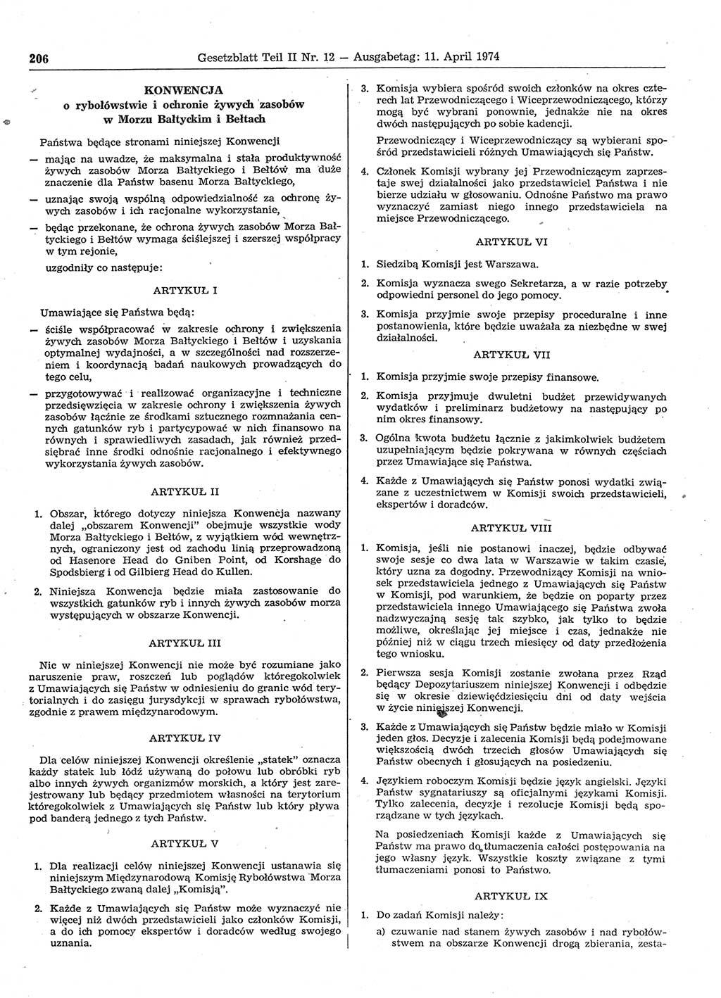 Gesetzblatt (GBl.) der Deutschen Demokratischen Republik (DDR) Teil ⅠⅠ 1974, Seite 206 (GBl. DDR ⅠⅠ 1974, S. 206)