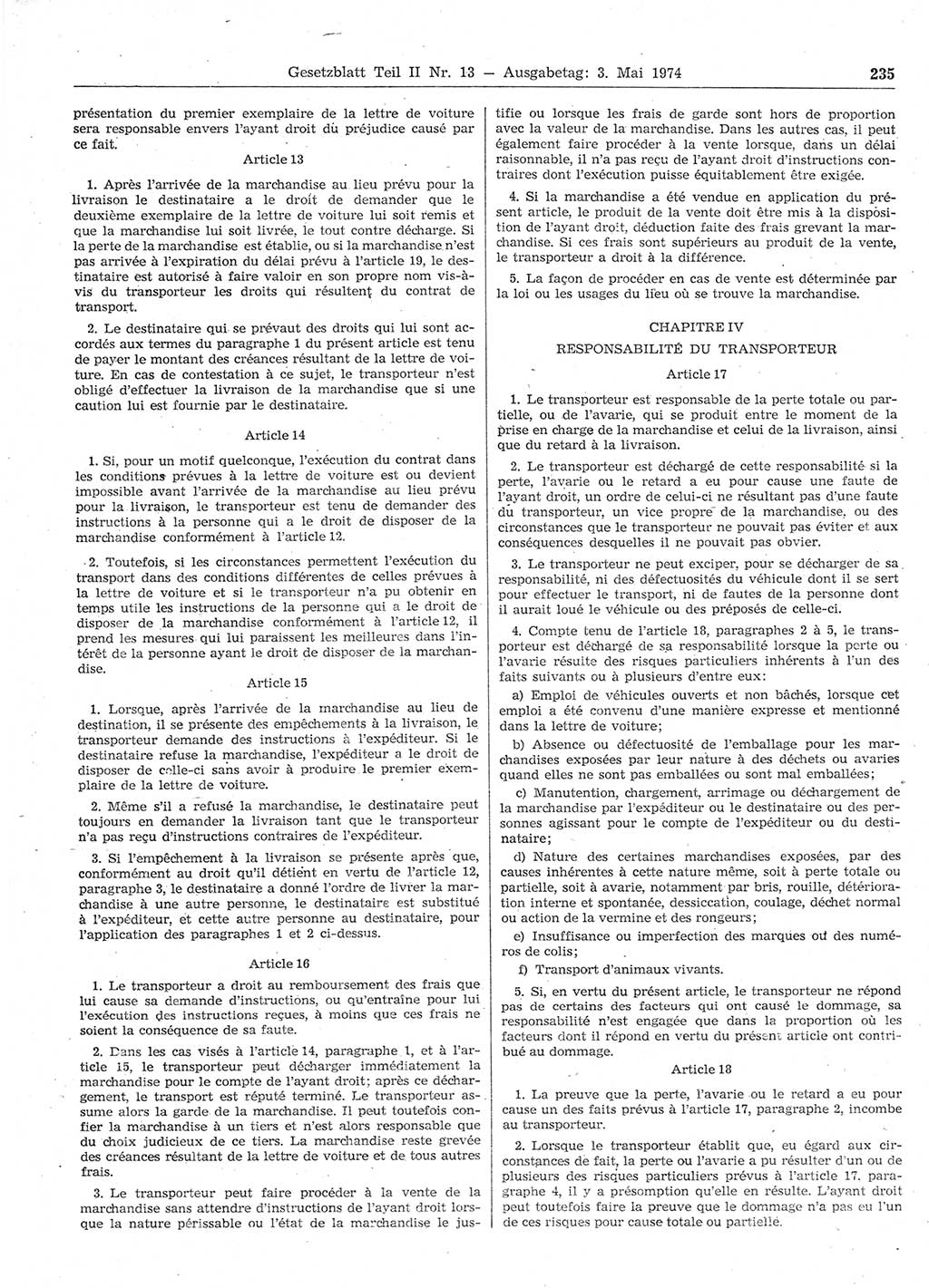 Gesetzblatt (GBl.) der Deutschen Demokratischen Republik (DDR) Teil ⅠⅠ 1974, Seite 235 (GBl. DDR ⅠⅠ 1974, S. 235)