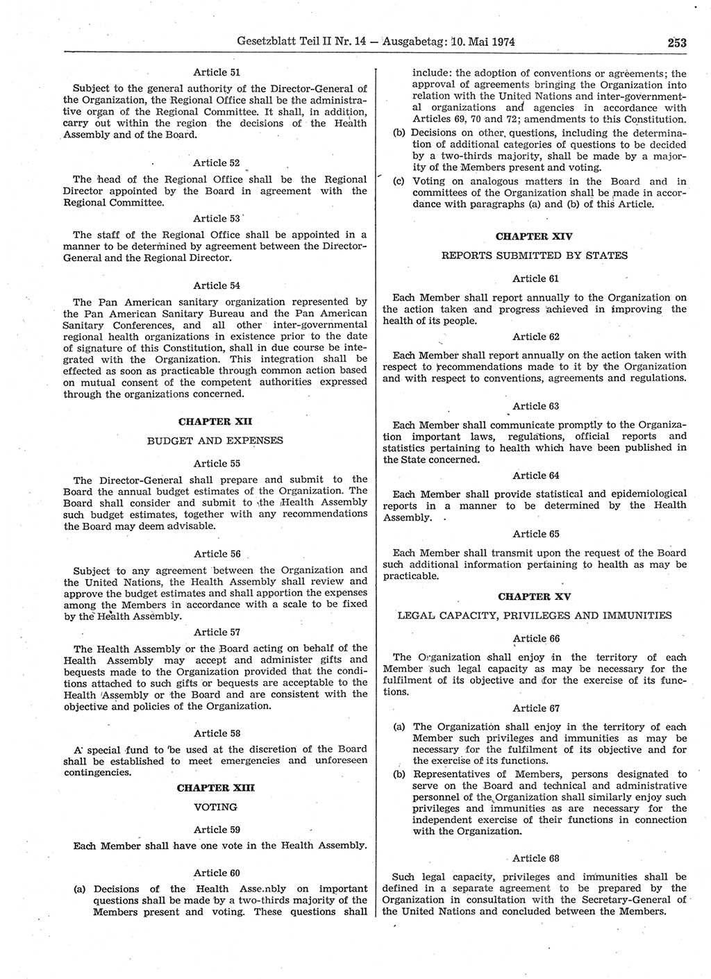 Gesetzblatt (GBl.) der Deutschen Demokratischen Republik (DDR) Teil ⅠⅠ 1974, Seite 253 (GBl. DDR ⅠⅠ 1974, S. 253)