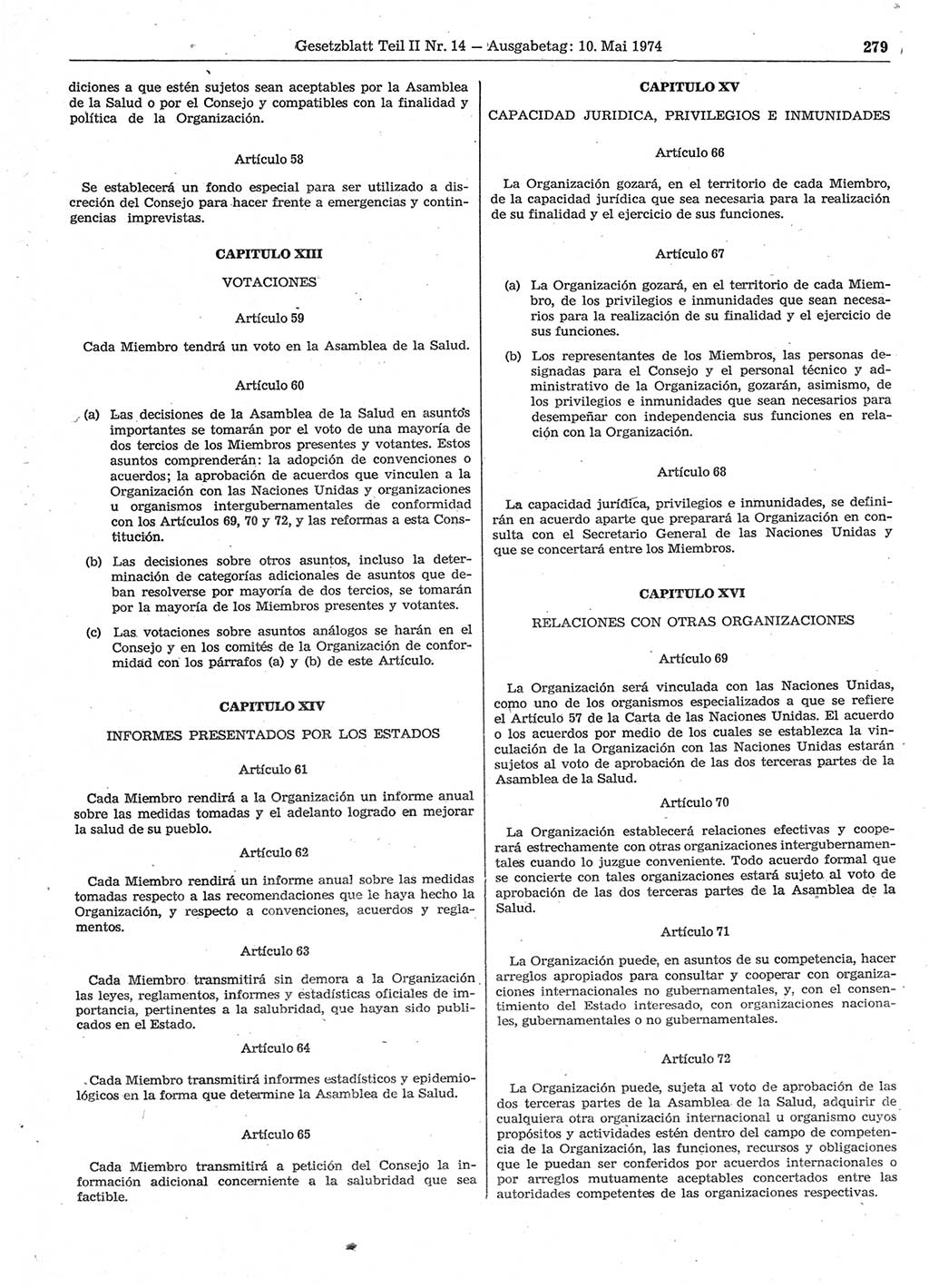 Gesetzblatt (GBl.) der Deutschen Demokratischen Republik (DDR) Teil ⅠⅠ 1974, Seite 279 (GBl. DDR ⅠⅠ 1974, S. 279)