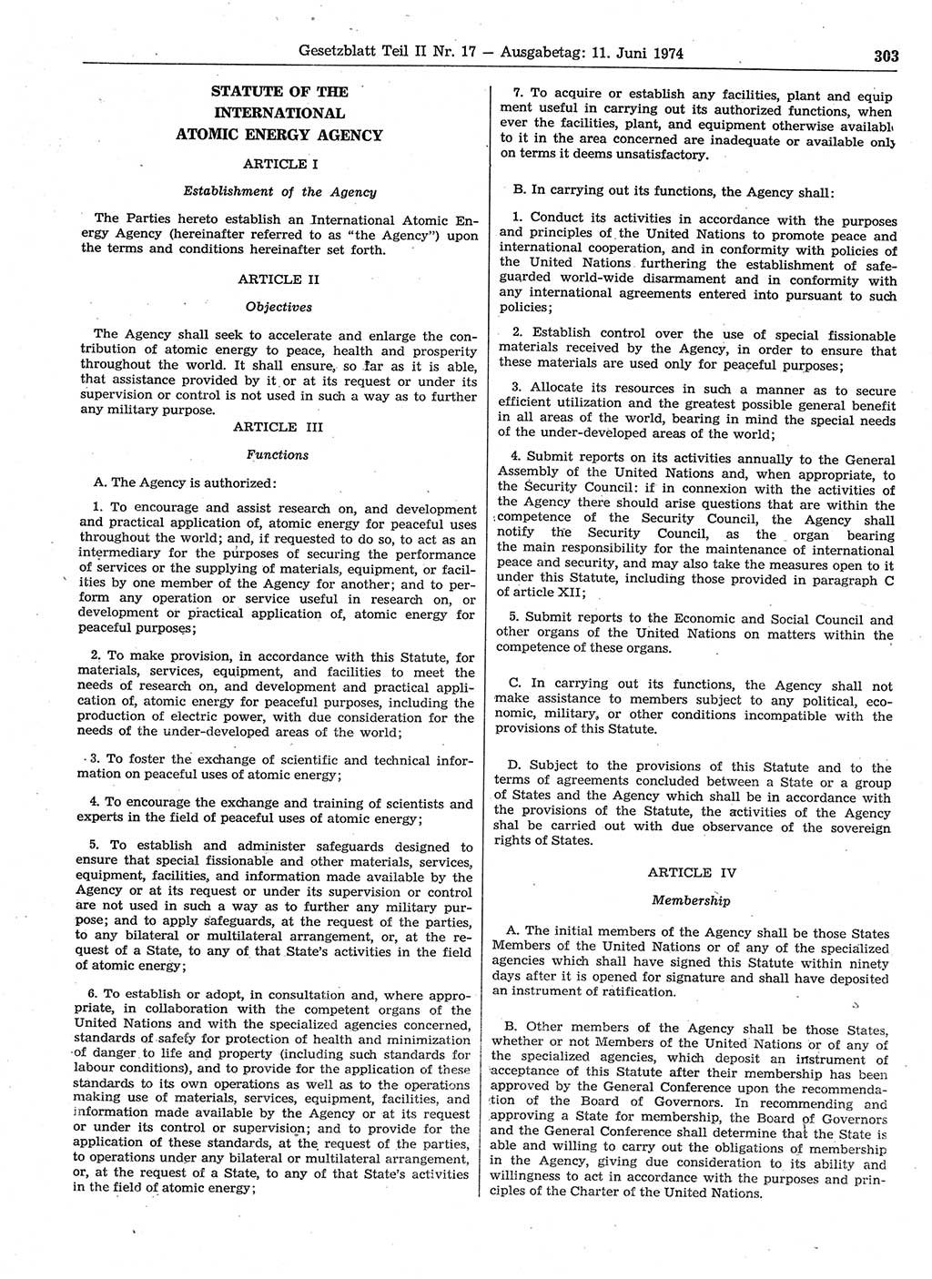 Gesetzblatt (GBl.) der Deutschen Demokratischen Republik (DDR) Teil ⅠⅠ 1974, Seite 303 (GBl. DDR ⅠⅠ 1974, S. 303)