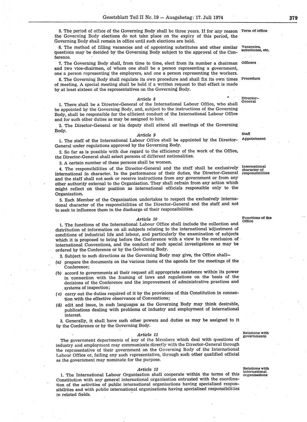 Gesetzblatt (GBl.) der Deutschen Demokratischen Republik (DDR) Teil ⅠⅠ 1974, Seite 379 (GBl. DDR ⅠⅠ 1974, S. 379)