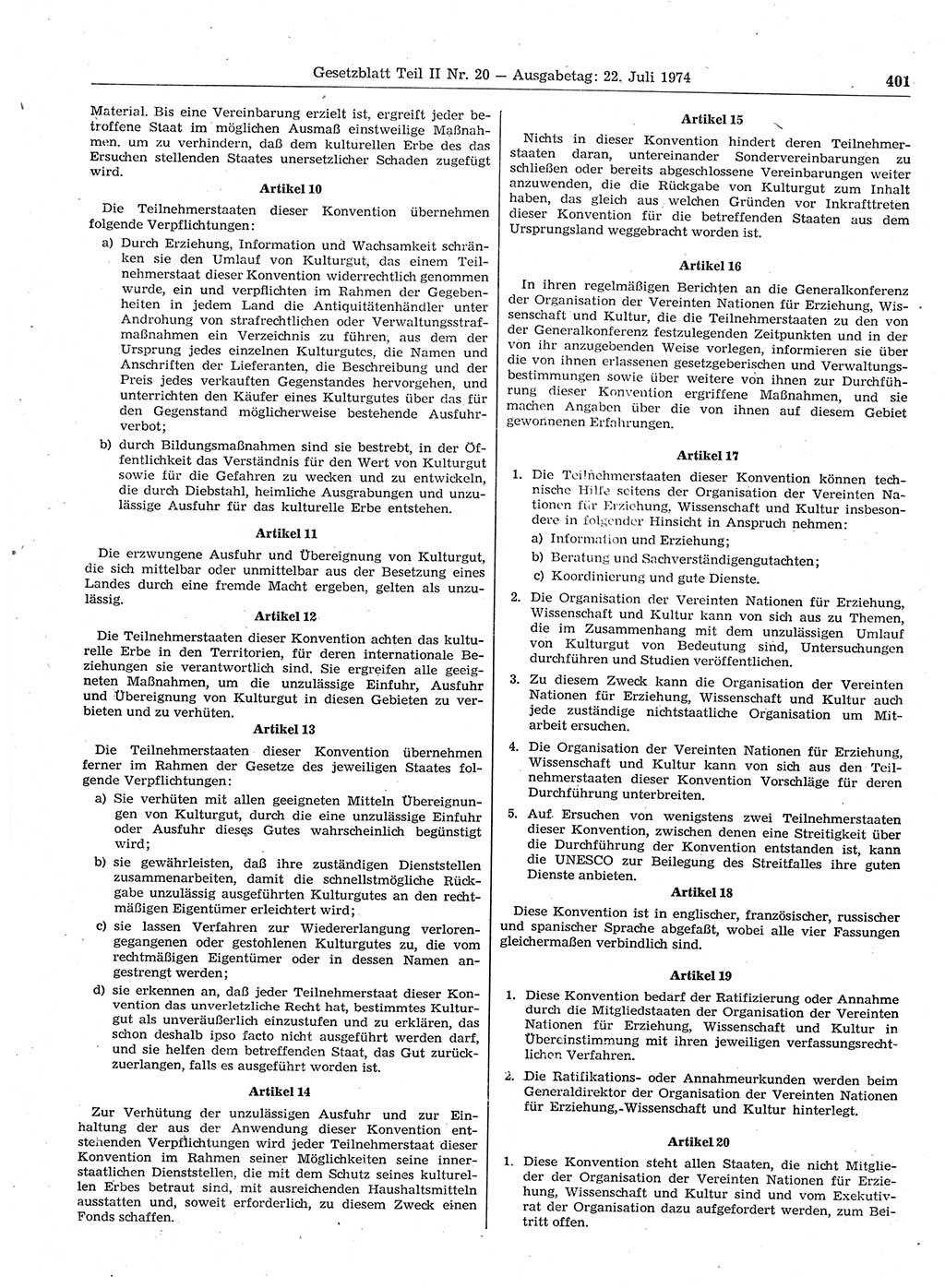 Gesetzblatt (GBl.) der Deutschen Demokratischen Republik (DDR) Teil ⅠⅠ 1974, Seite 401 (GBl. DDR ⅠⅠ 1974, S. 401)