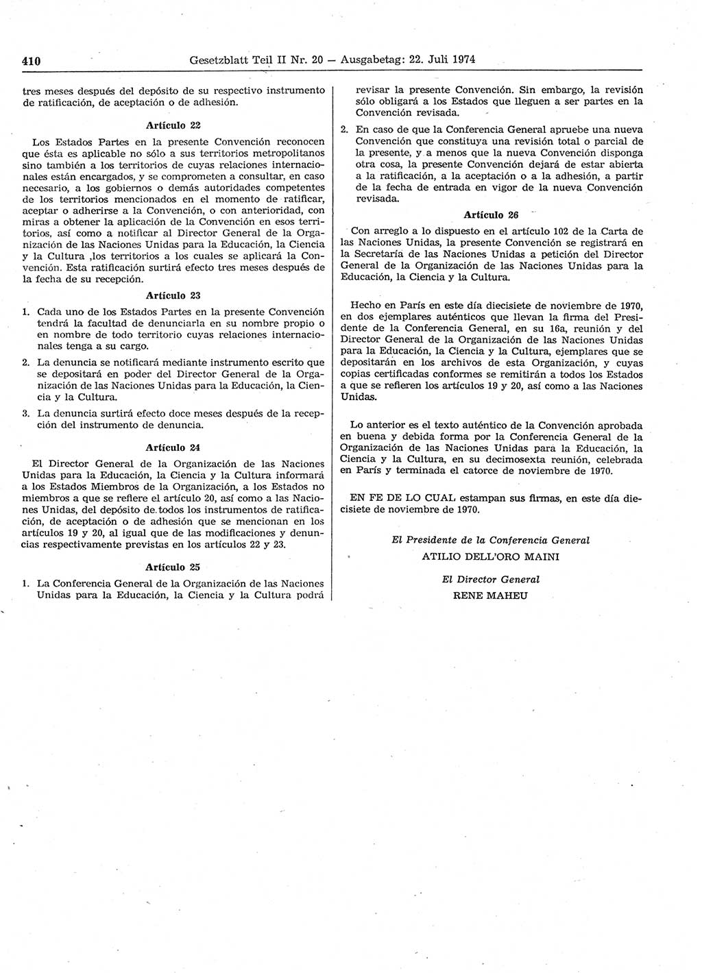 Gesetzblatt (GBl.) der Deutschen Demokratischen Republik (DDR) Teil ⅠⅠ 1974, Seite 410 (GBl. DDR ⅠⅠ 1974, S. 410)