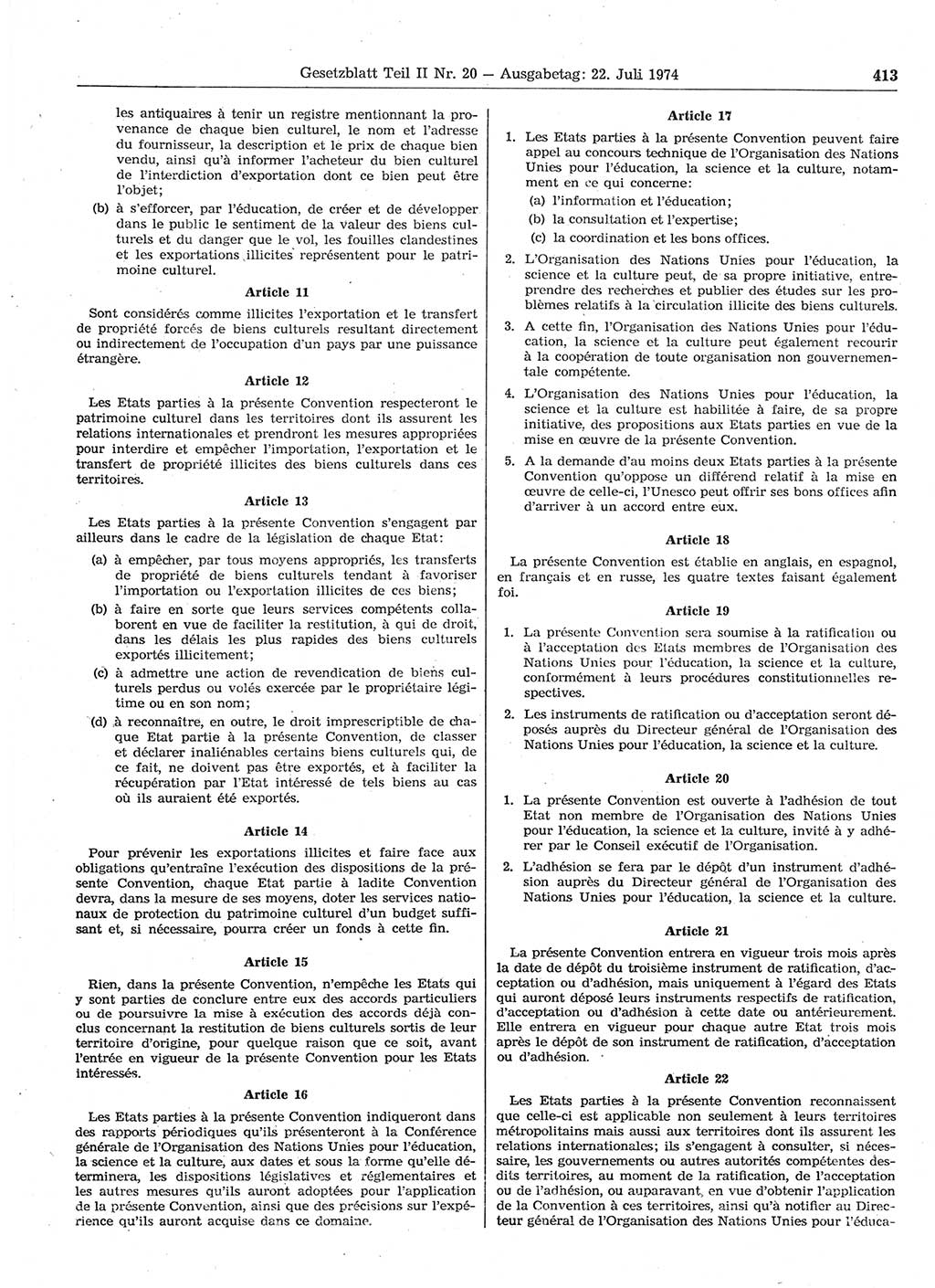 Gesetzblatt (GBl.) der Deutschen Demokratischen Republik (DDR) Teil ⅠⅠ 1974, Seite 413 (GBl. DDR ⅠⅠ 1974, S. 413)