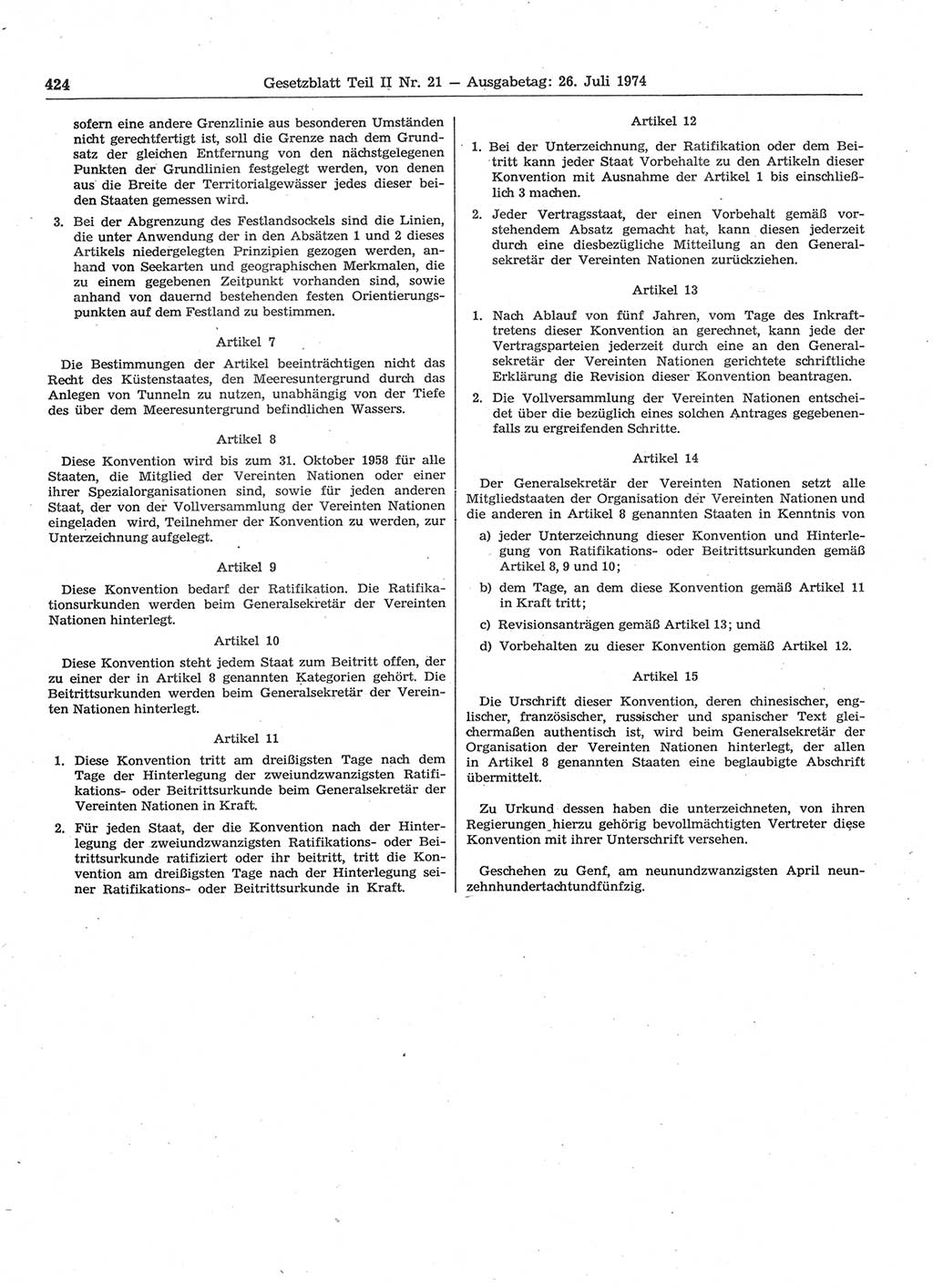 Gesetzblatt (GBl.) der Deutschen Demokratischen Republik (DDR) Teil ⅠⅠ 1974, Seite 424 (GBl. DDR ⅠⅠ 1974, S. 424)