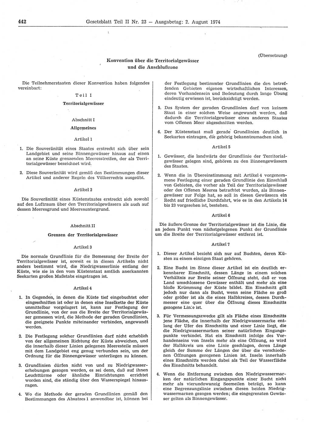 Gesetzblatt (GBl.) der Deutschen Demokratischen Republik (DDR) Teil ⅠⅠ 1974, Seite 442 (GBl. DDR ⅠⅠ 1974, S. 442)