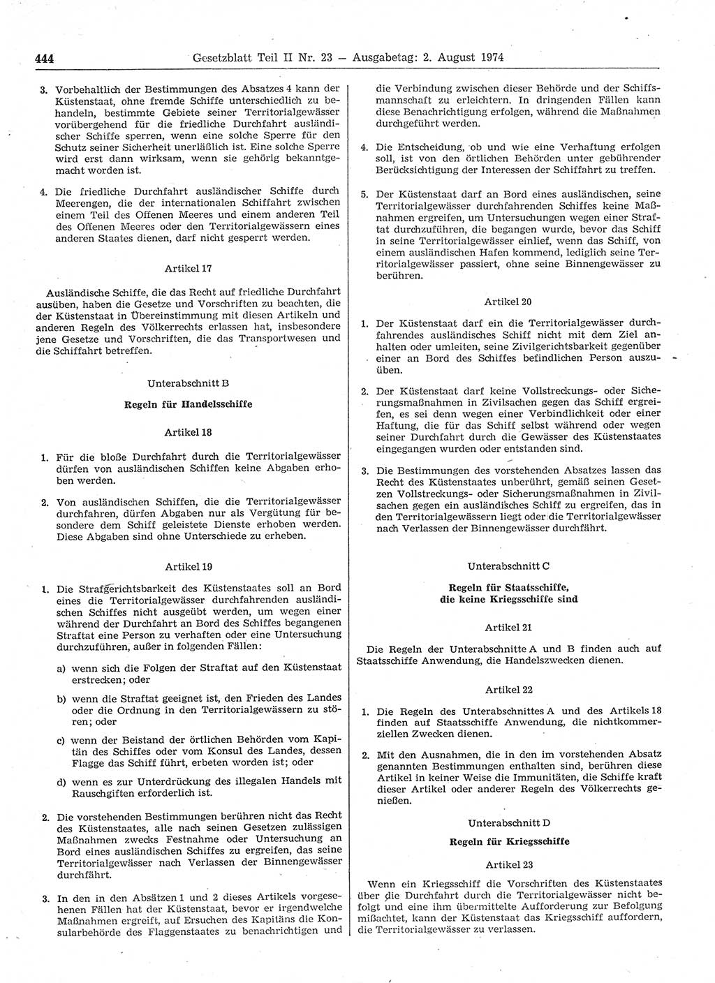 Gesetzblatt (GBl.) der Deutschen Demokratischen Republik (DDR) Teil ⅠⅠ 1974, Seite 444 (GBl. DDR ⅠⅠ 1974, S. 444)