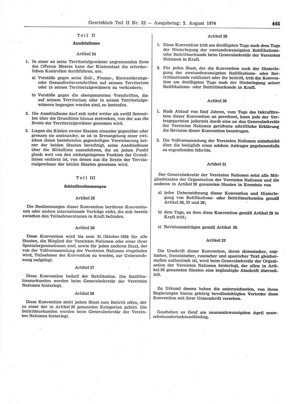 Gesetzblatt (GBl.) der Deutschen Demokratischen Republik (DDR) Teil ⅠⅠ 1974, Seite 445 (GBl. DDR ⅠⅠ 1974, S. 445)