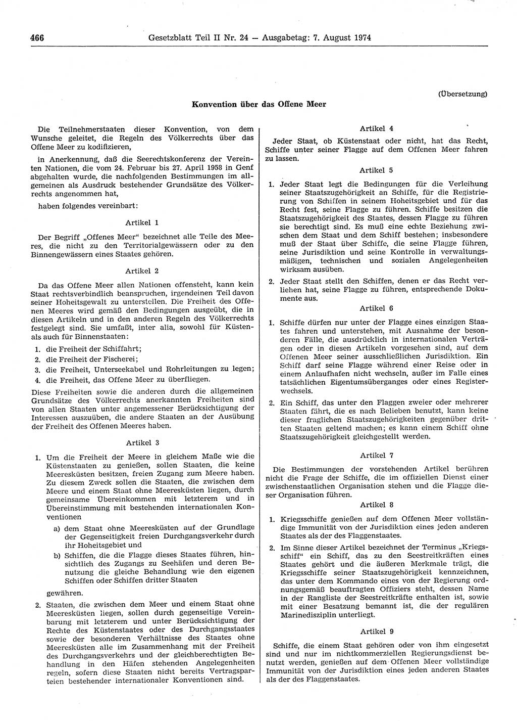 Gesetzblatt (GBl.) der Deutschen Demokratischen Republik (DDR) Teil ⅠⅠ 1974, Seite 466 (GBl. DDR ⅠⅠ 1974, S. 466)